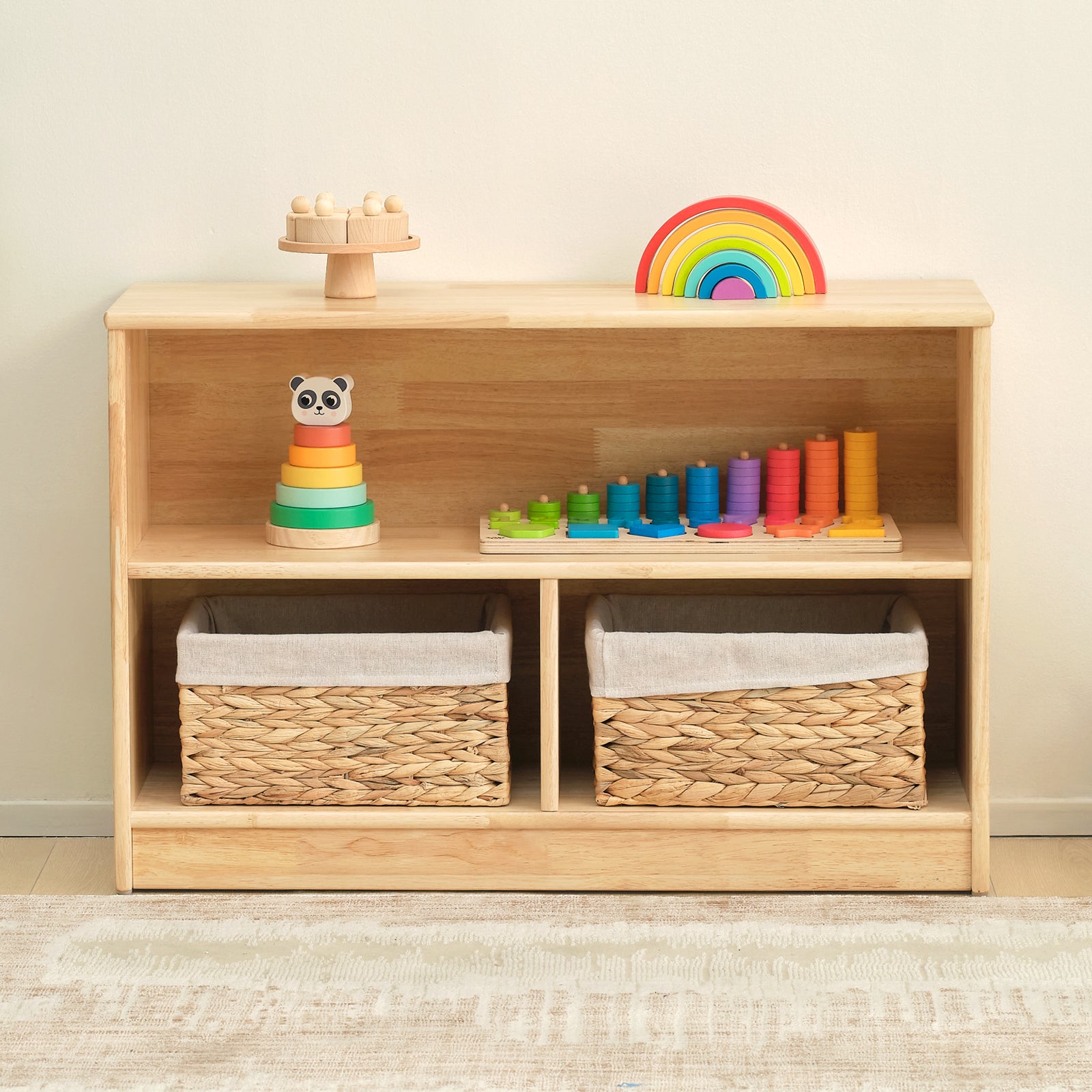 Rubber Wood 3-Compartment Montessori Shelf