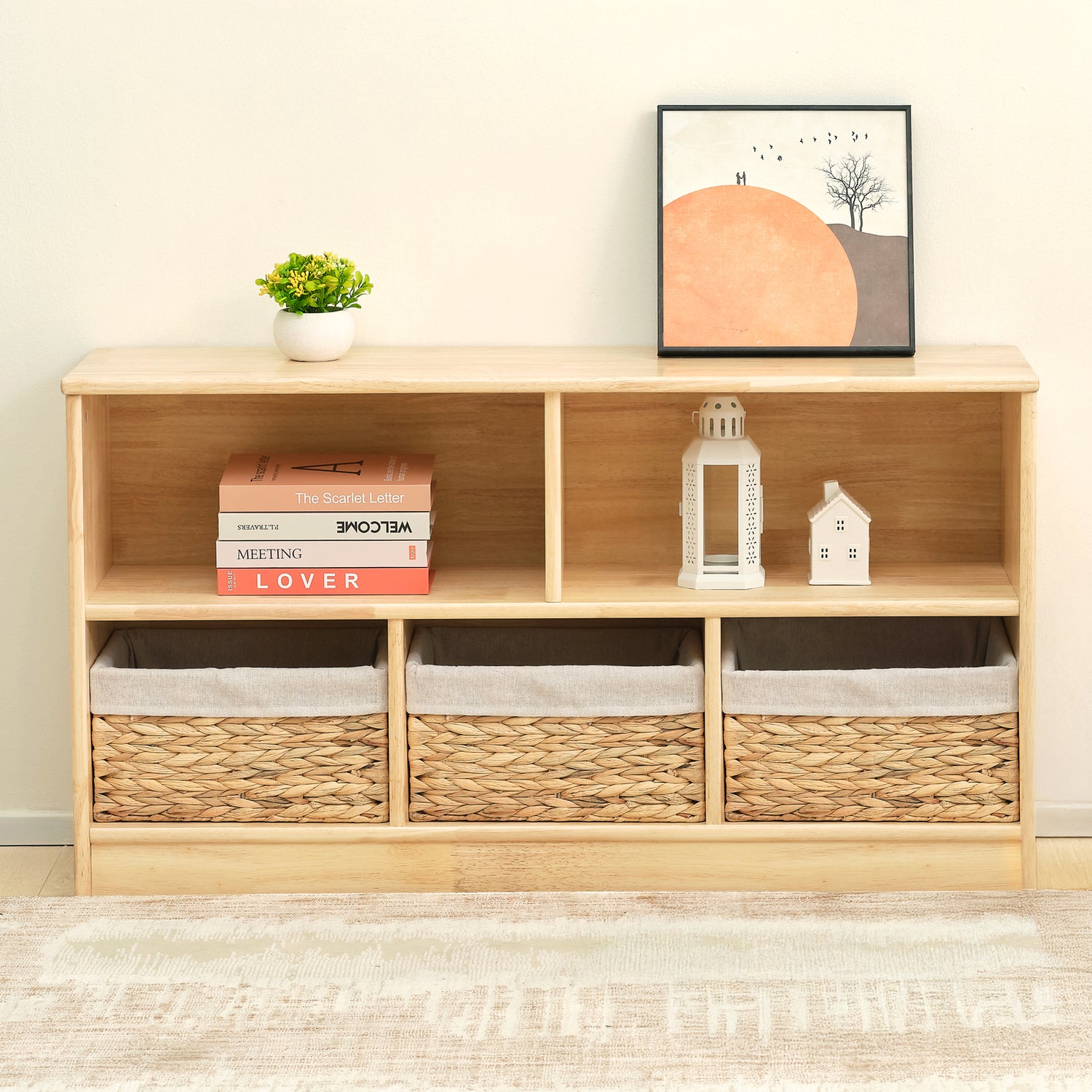 Rubber Wood 5-Compartment Montessori Shelf