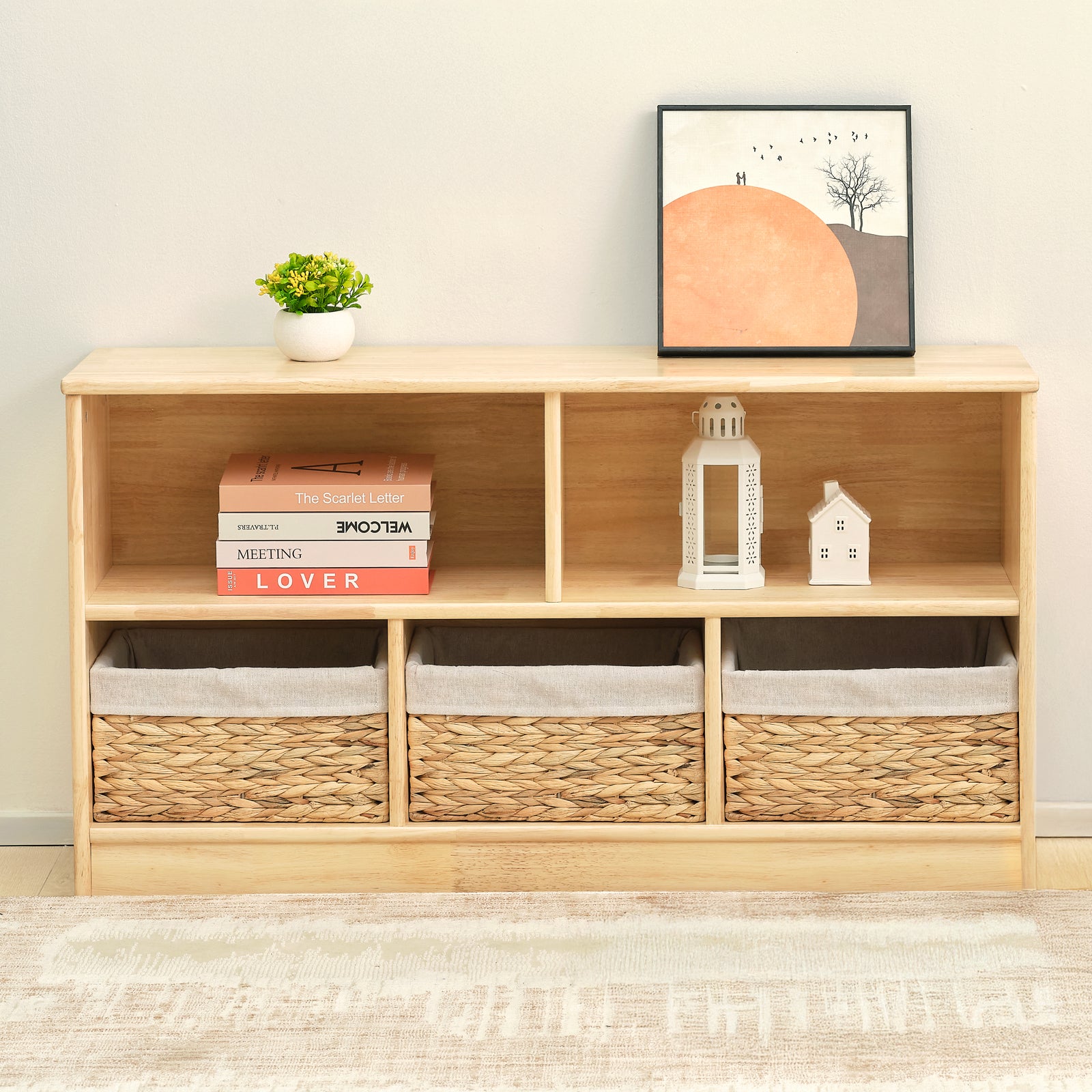 Rubber Wood 5-Compartment Montessori Shelf