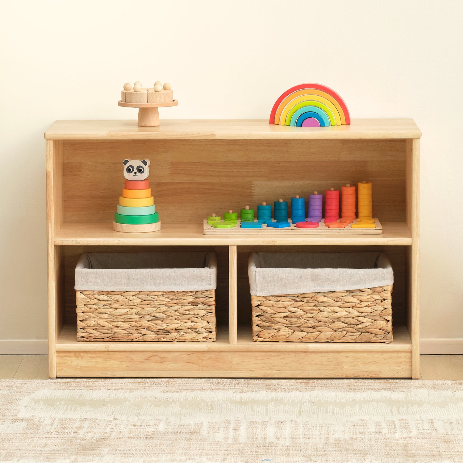 Rubber Wood 3-Compartment Montessori Shelf