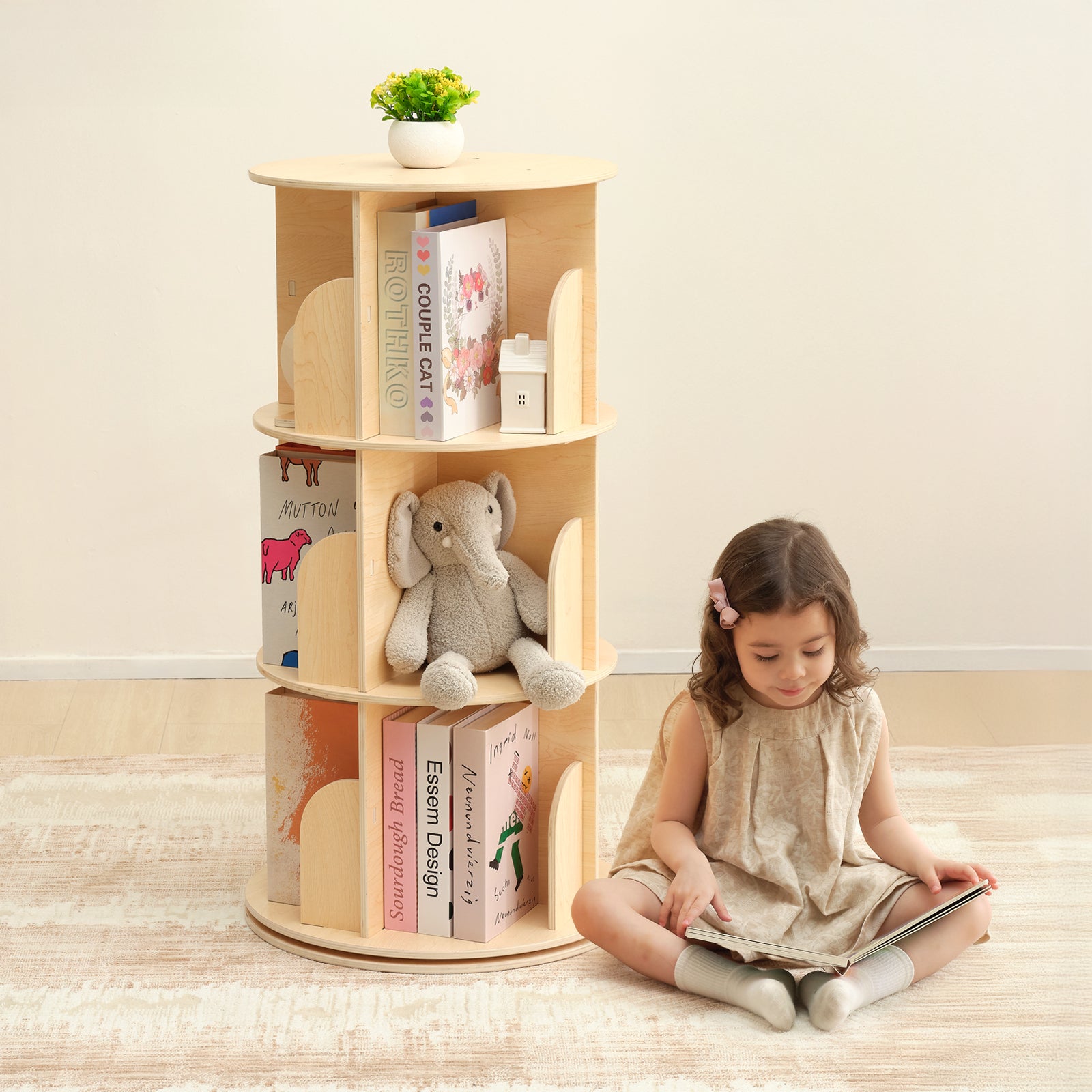 Kids Rotating Bookshelf Tower