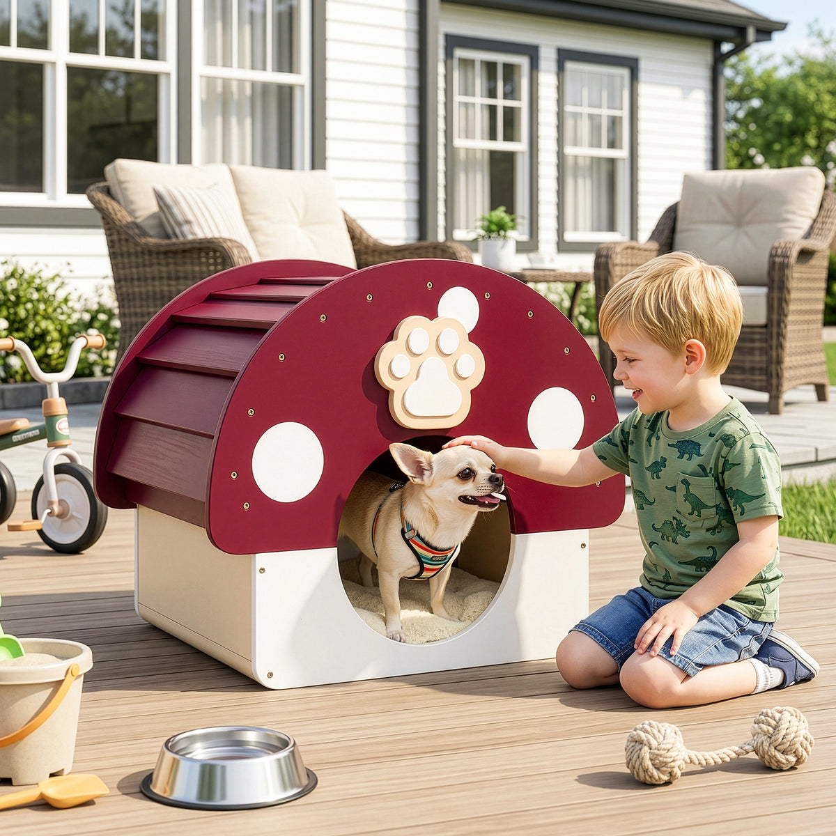 OOOK Solid Wood Dog House, Indoor Outdoor Waterproof Pet House