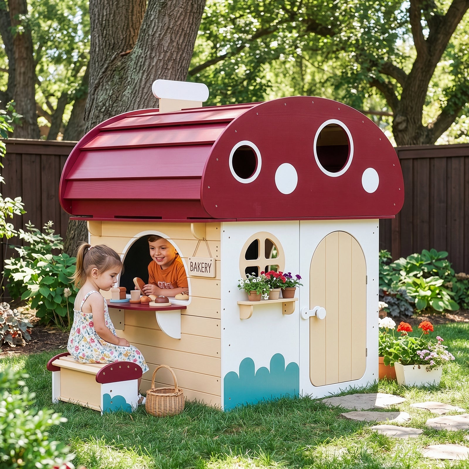 OOOK Outdoor Solid Wooden Playhouse with Chalkboard