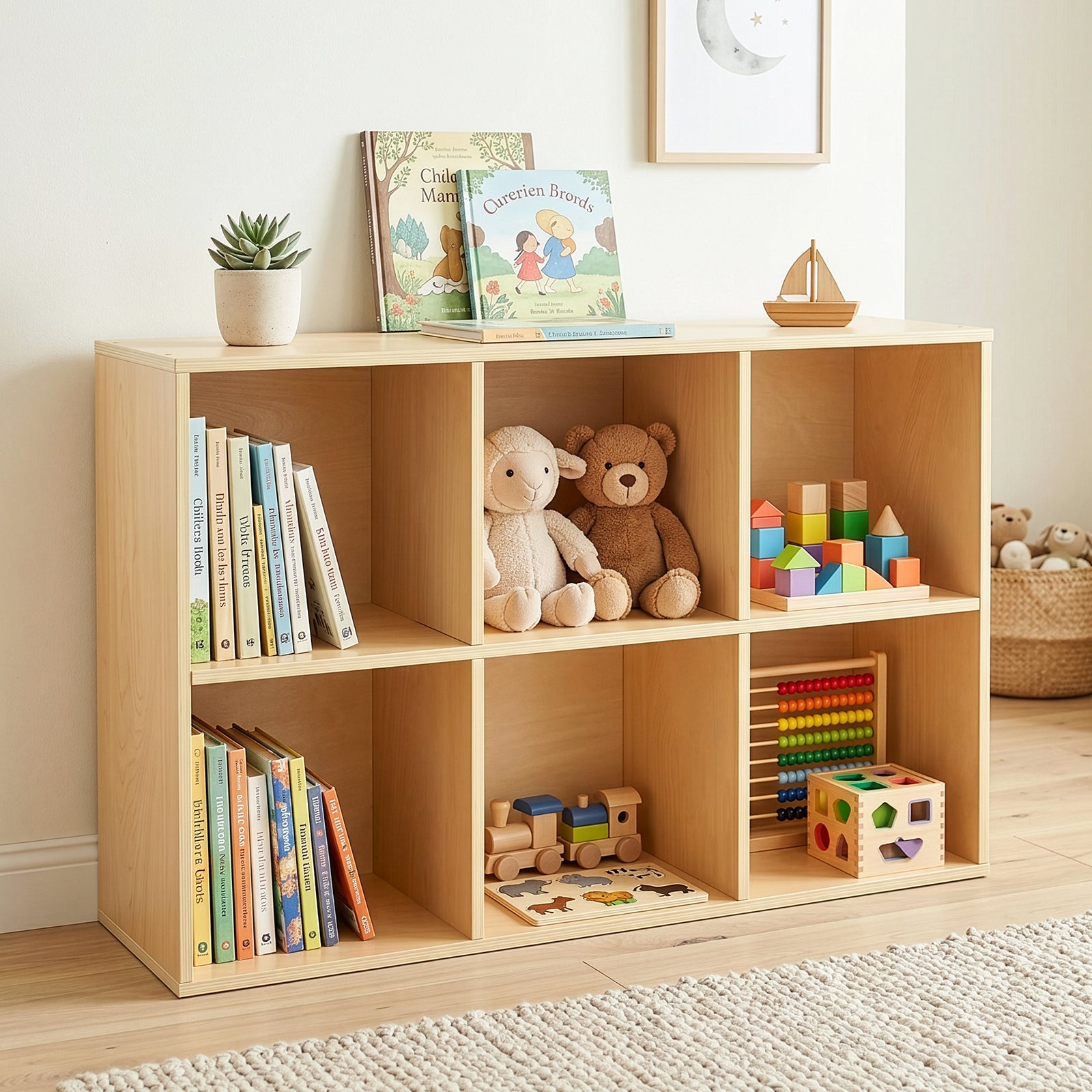 OOOK 6 Cube Plywood Storage Organizer, Horizontal or Vertical Orientation Montessori Bookshelf