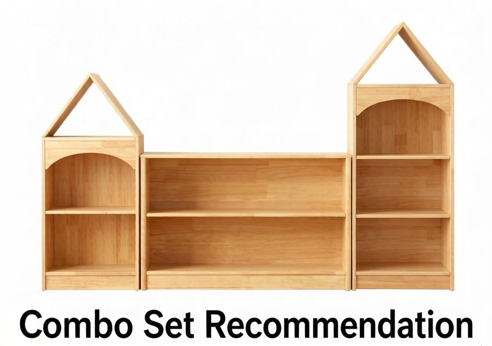 OOOK Rubber Wood 2-Compartment Montessori Shelf