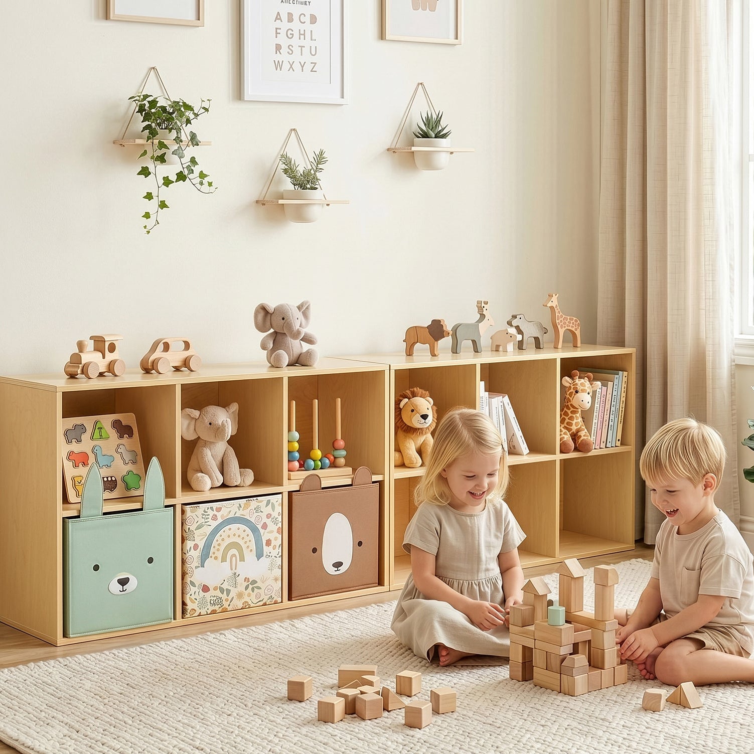 OOOK 6 Cube Plywood Storage Organizer, Horizontal or Vertical Orientation Montessori Bookshelf