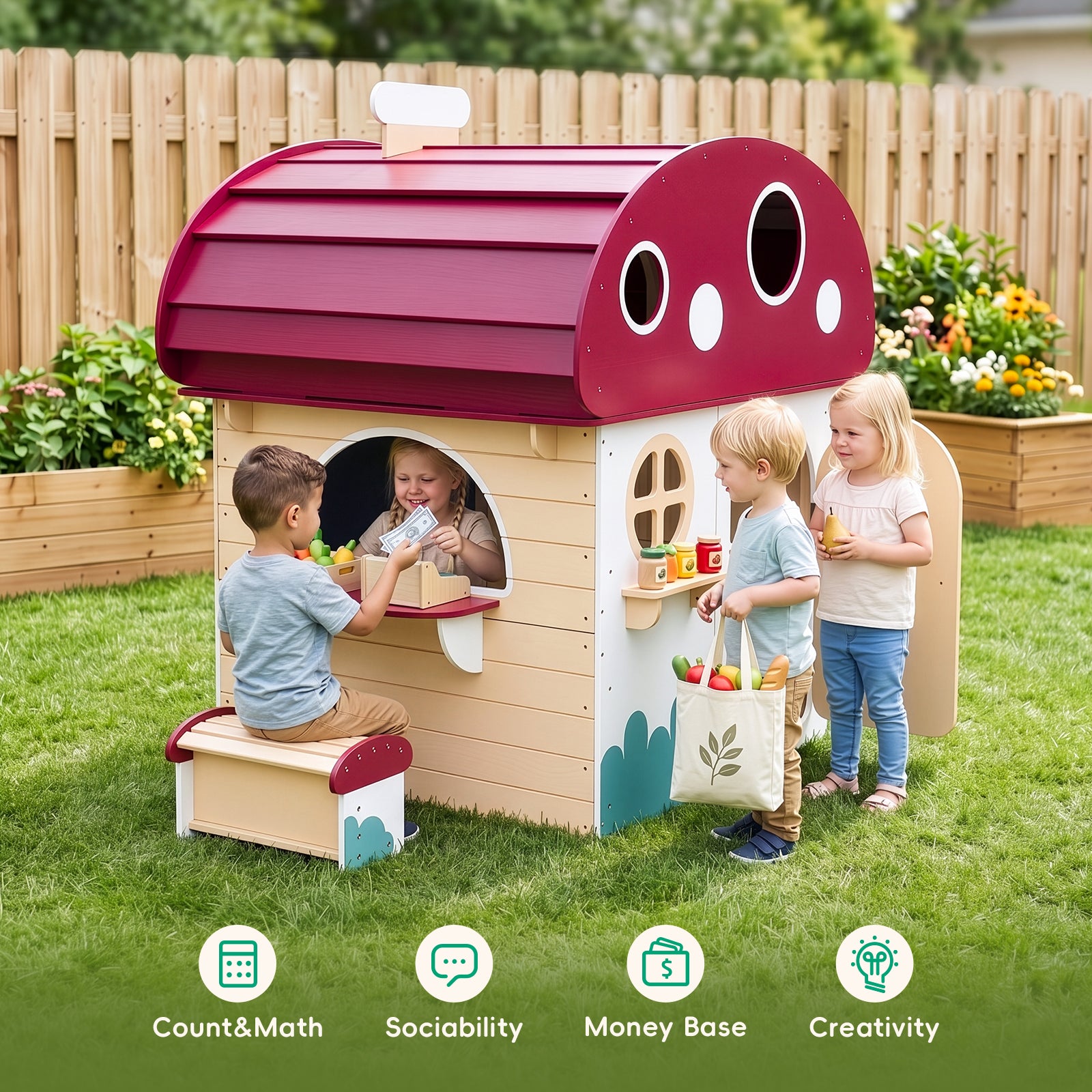 OOOK Outdoor Solid Wooden Playhouse with Chalkboard