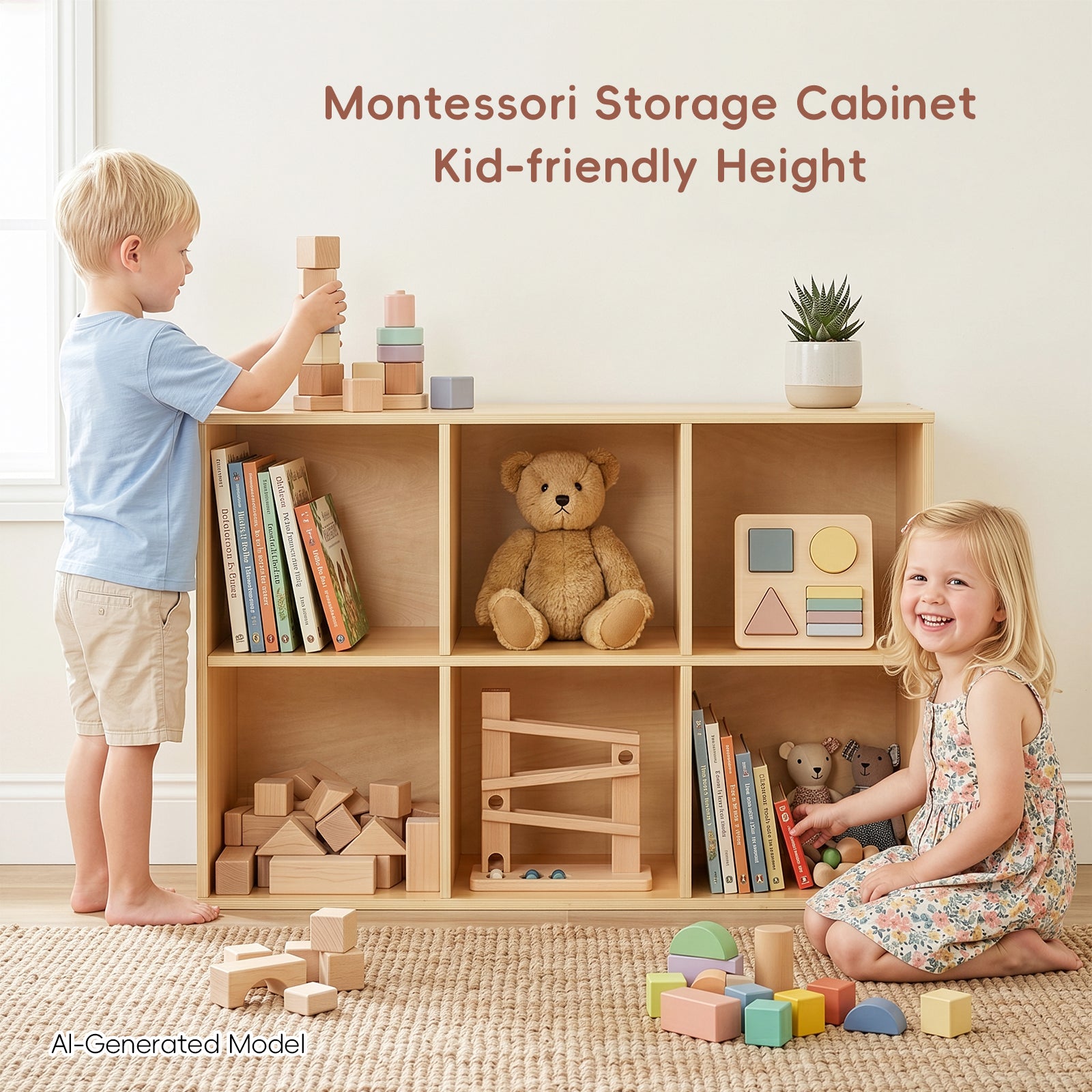 OOOK 6 Cube Plywood Storage Organizer, Horizontal or Vertical Orientation Montessori Bookshelf