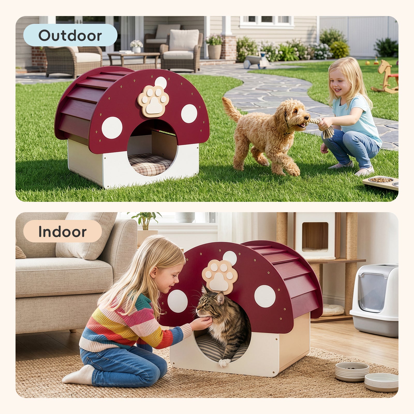OOOK Solid Wood Dog House, Indoor Outdoor Waterproof Pet House