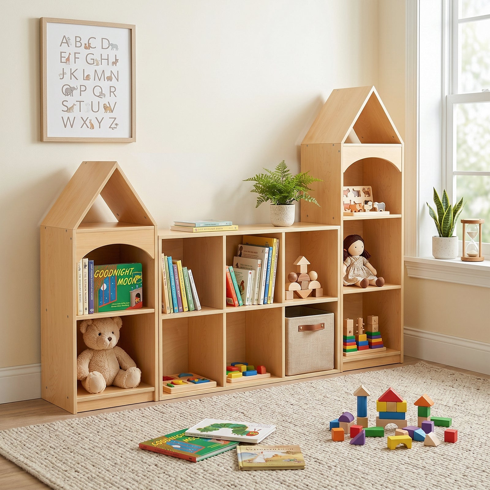 OOOK 6 Cube Plywood Storage Organizer, Horizontal or Vertical Orientation Montessori Bookshelf