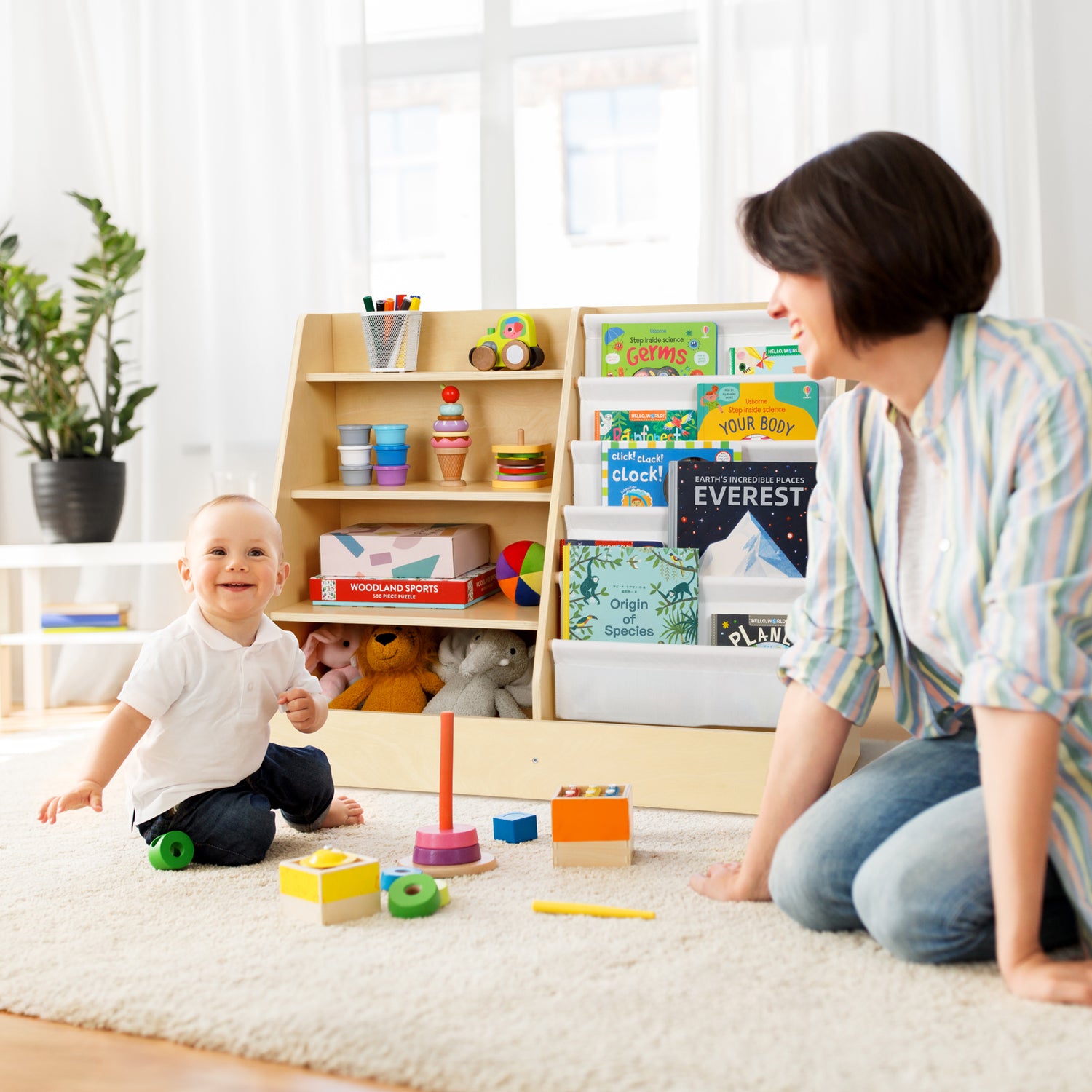 2 in 1 Montessori Bookshelf and Toy Organizer