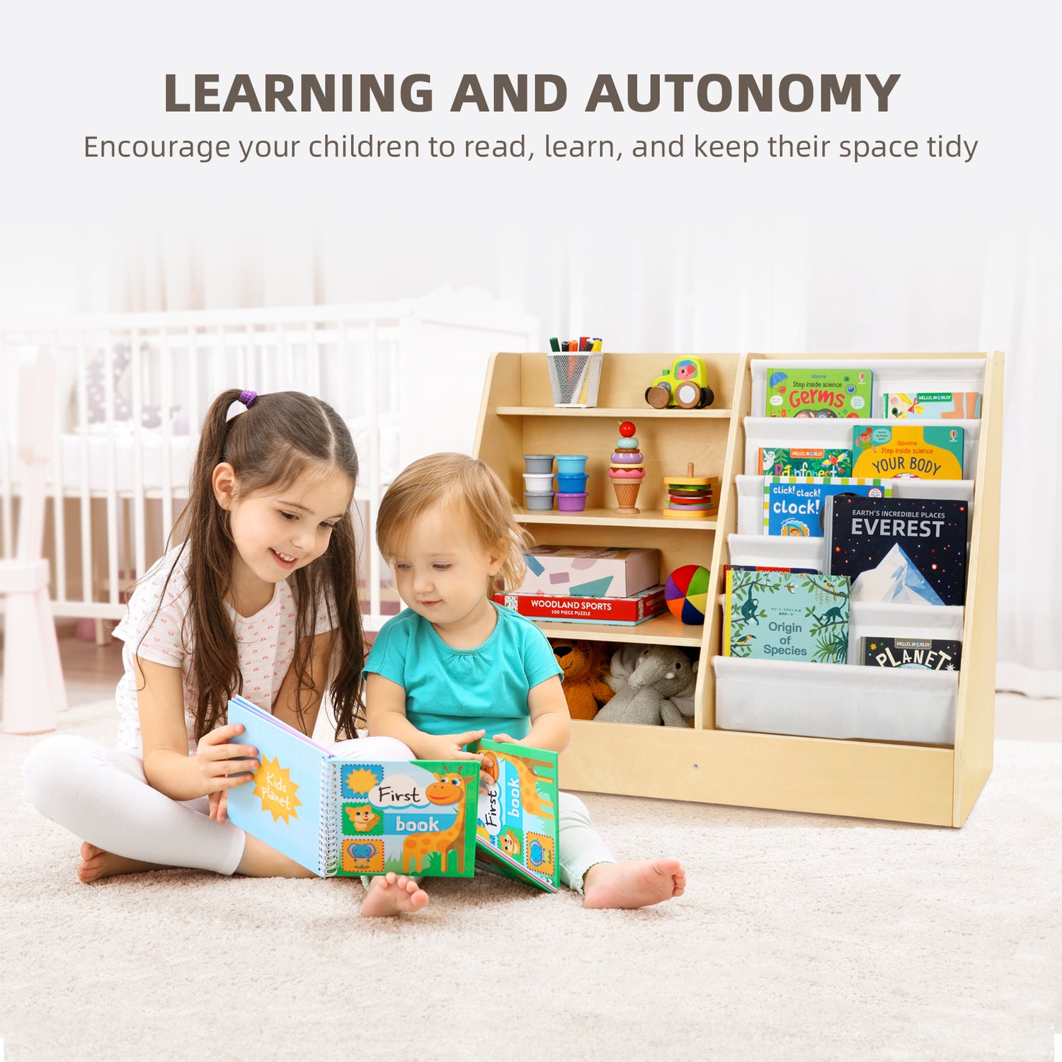 2 in 1 Montessori Bookshelf and Toy Organizer