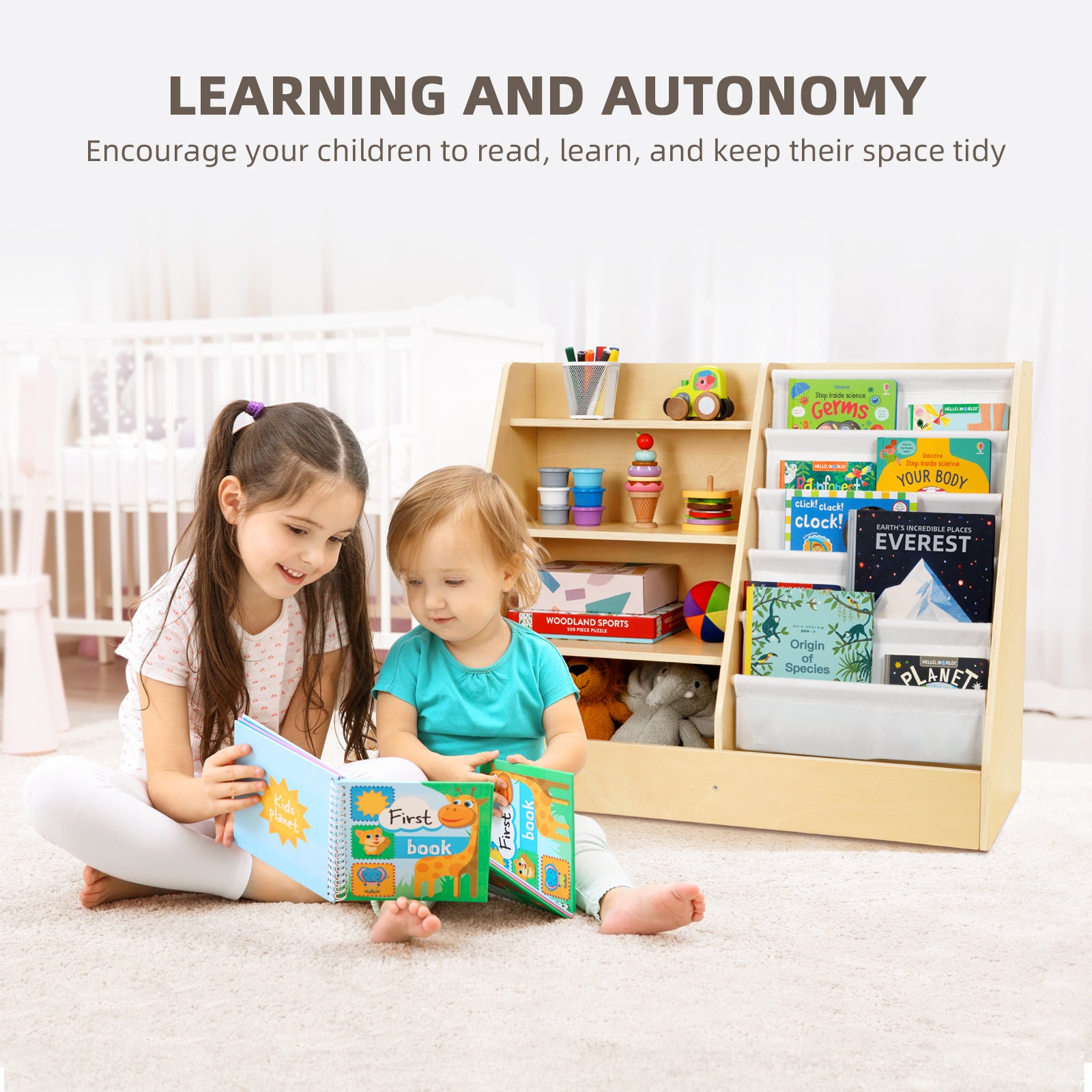 OOOK Montessori Bookshelf and Toy Organizer, Kids Bookshelf with Spacious Storage