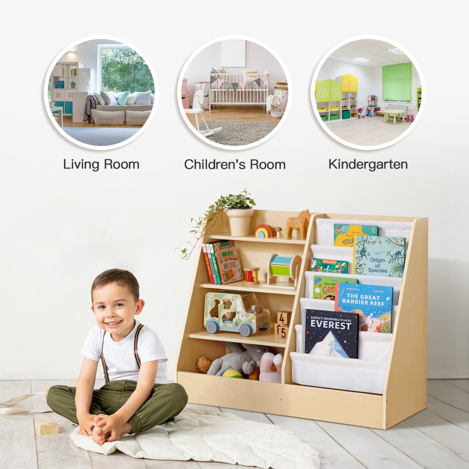 2 in 1 Montessori Bookshelf and Toy Organizer