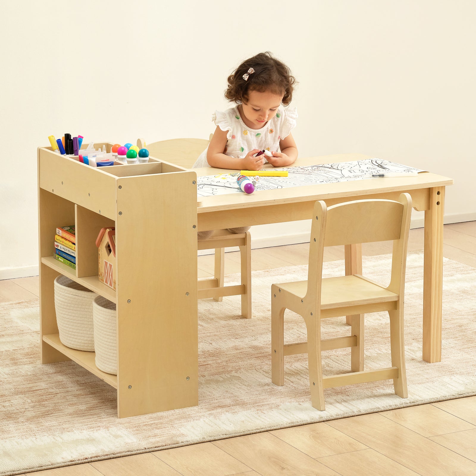 OOOK Wood Kids Art Table and 2 Chairs