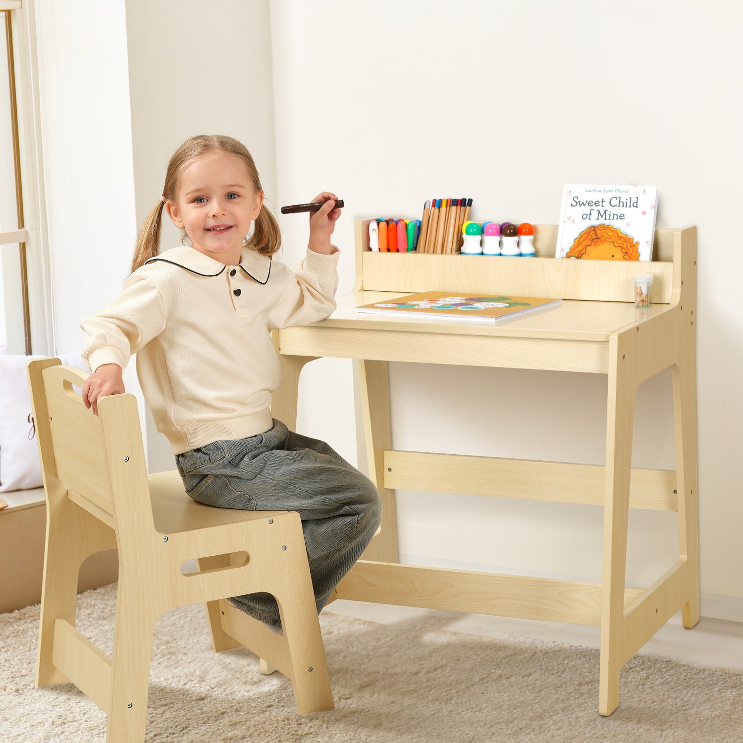 Kids Desk and Chair Set 5-8 Year Old, Toddler Desk and Chair Set