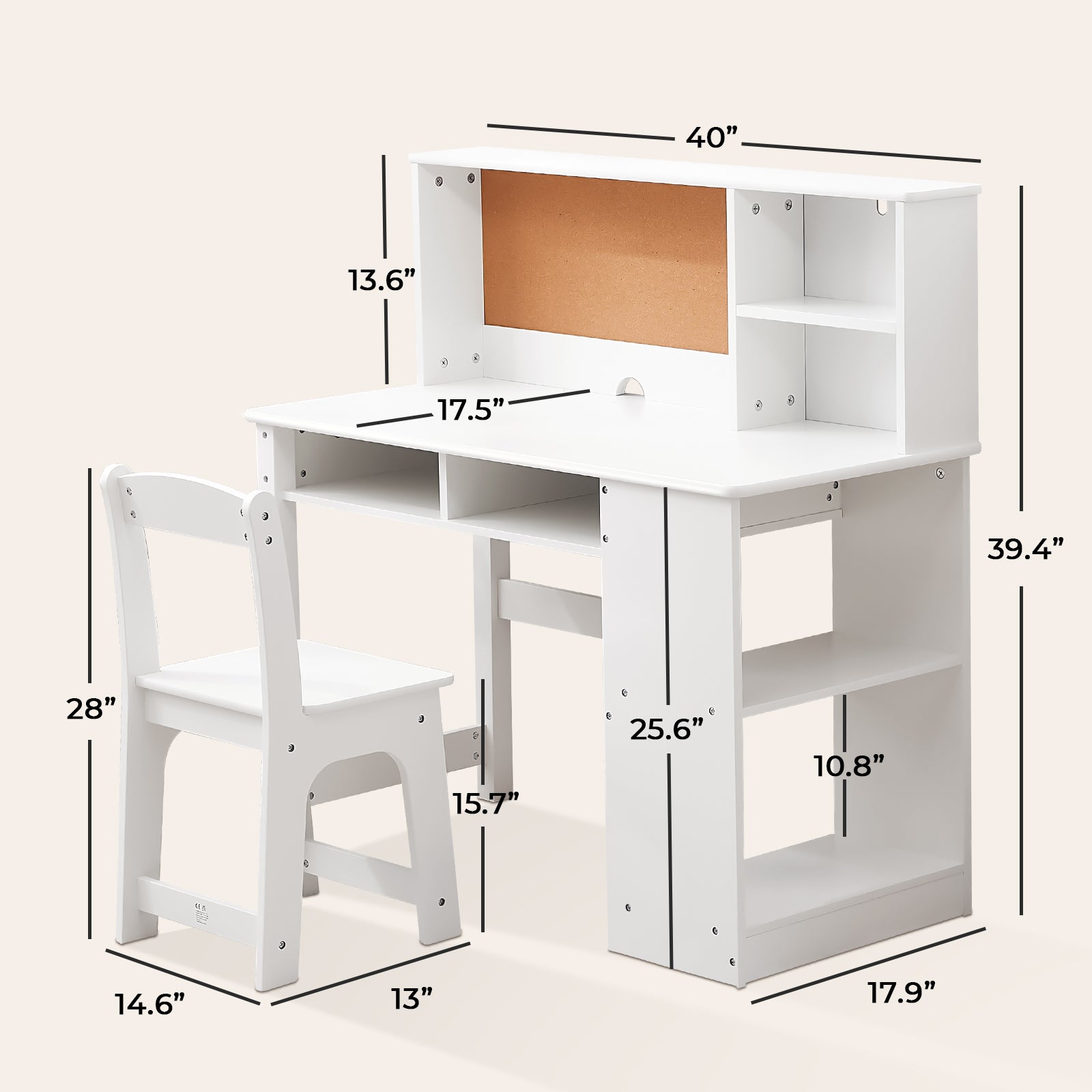OOOK Kids Desk and Chair Set with Bulletin Board, Kids Study Table and Chair Set
