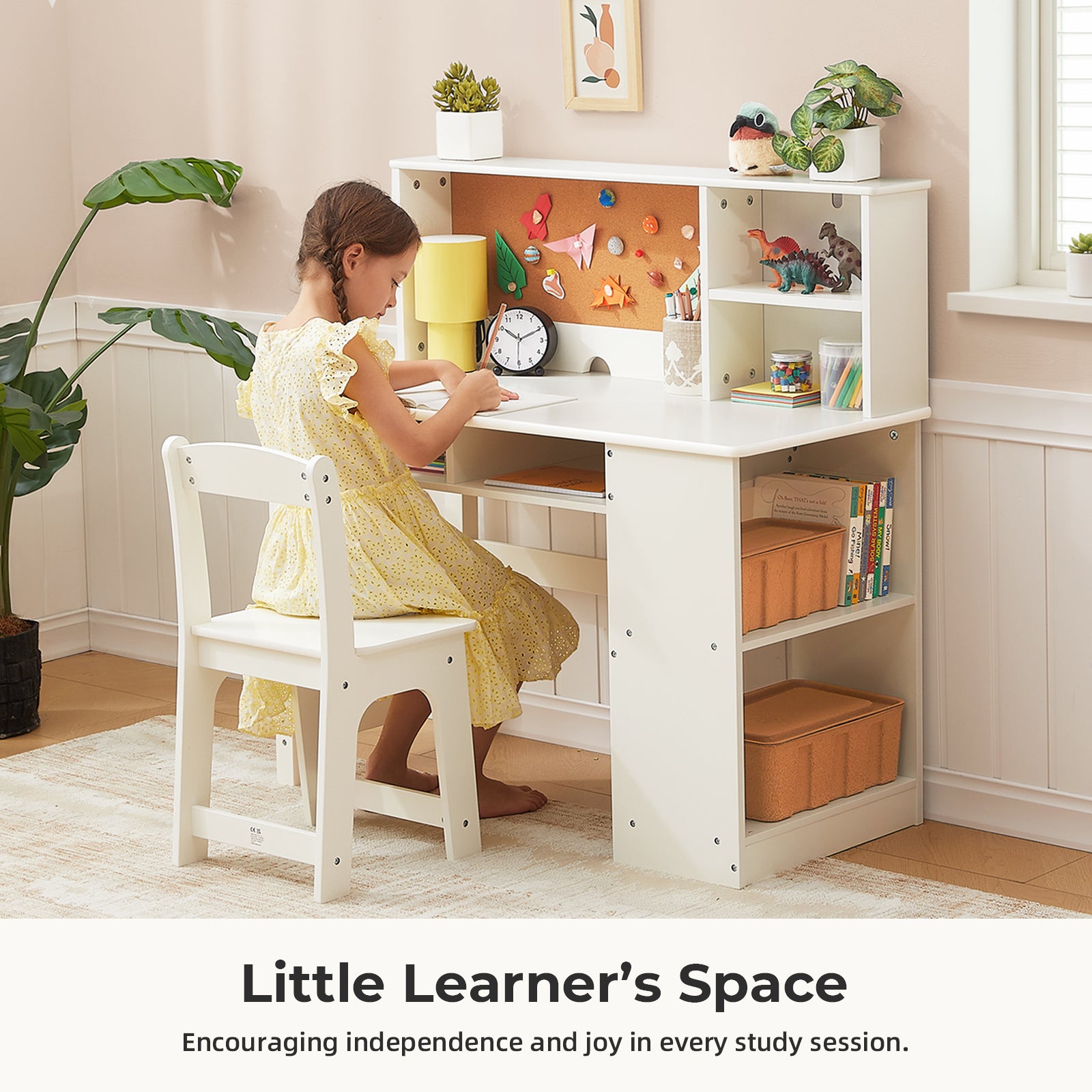 OOOK Kids Desk and Chair Set with Bulletin Board, Kids Study Table and Chair Set