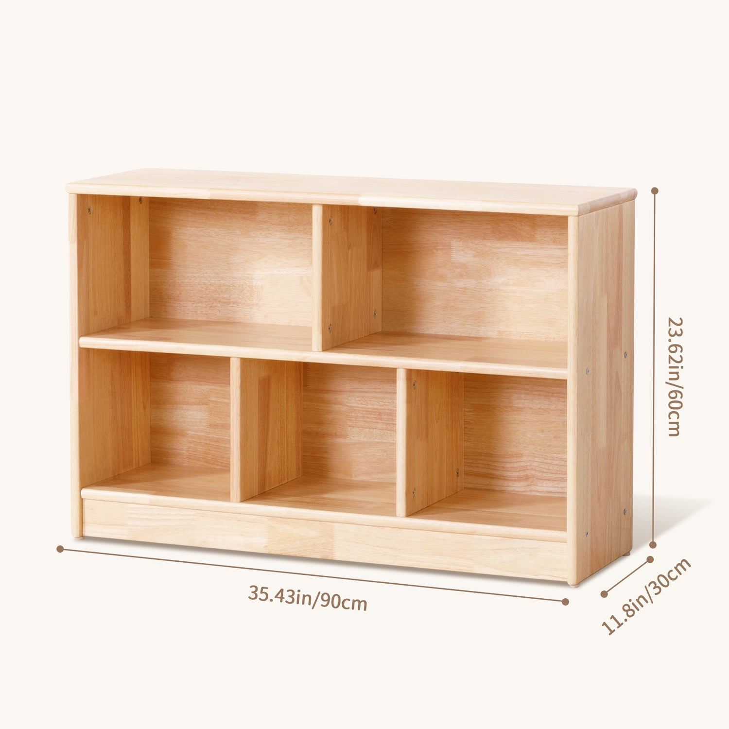 Rubber Wood 5-Compartment Montessori Shelf