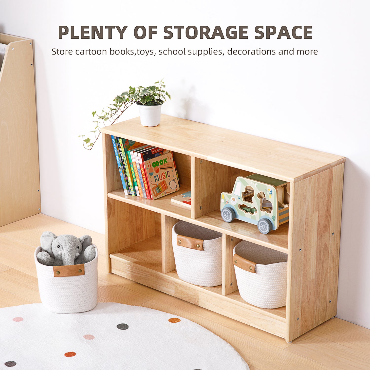 Rubber Wood 5-Compartment Montessori Shelf