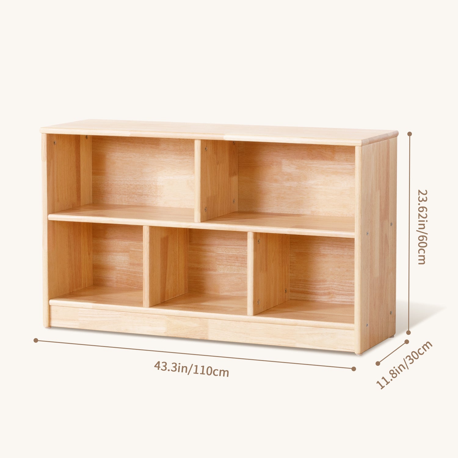Rubber Wood 5-Compartment Montessori Shelf