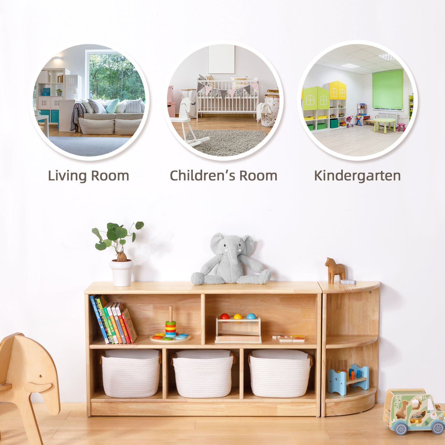 Rubber Wood 5-Compartment Montessori Shelf