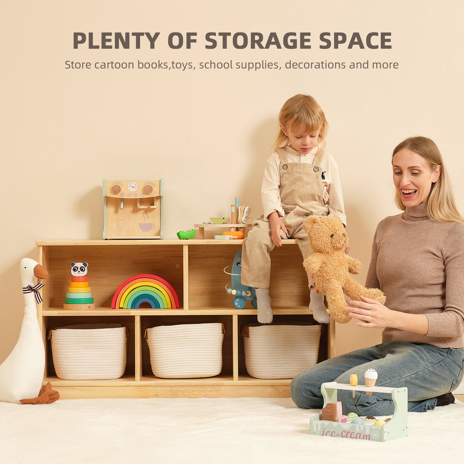 OOOK Rubber Wood 5-Compartment Montessori Shelf