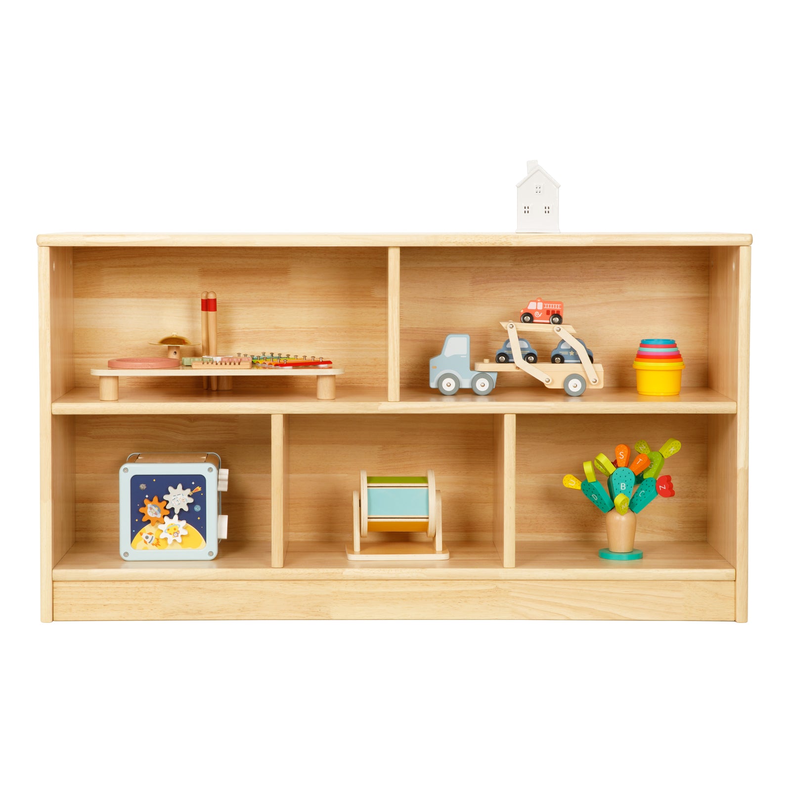 Rubber Wood 5-Compartment Montessori Shelf