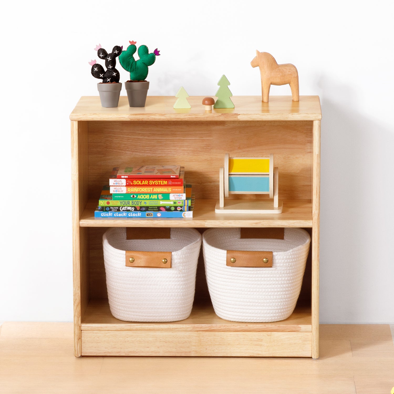 Rubber Wood Montessori Shelf and Toy Storage