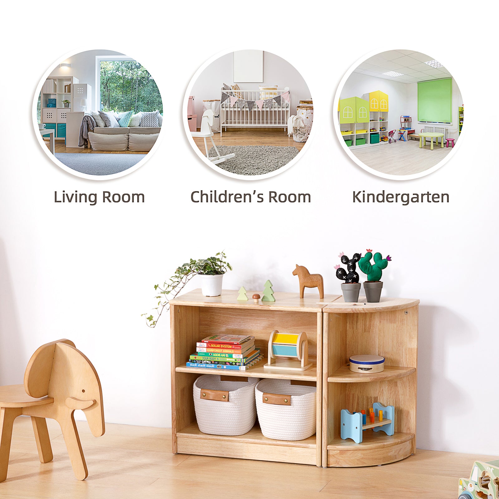 OOOK Rubber Wood Montessori Shelf and Toy Storage
