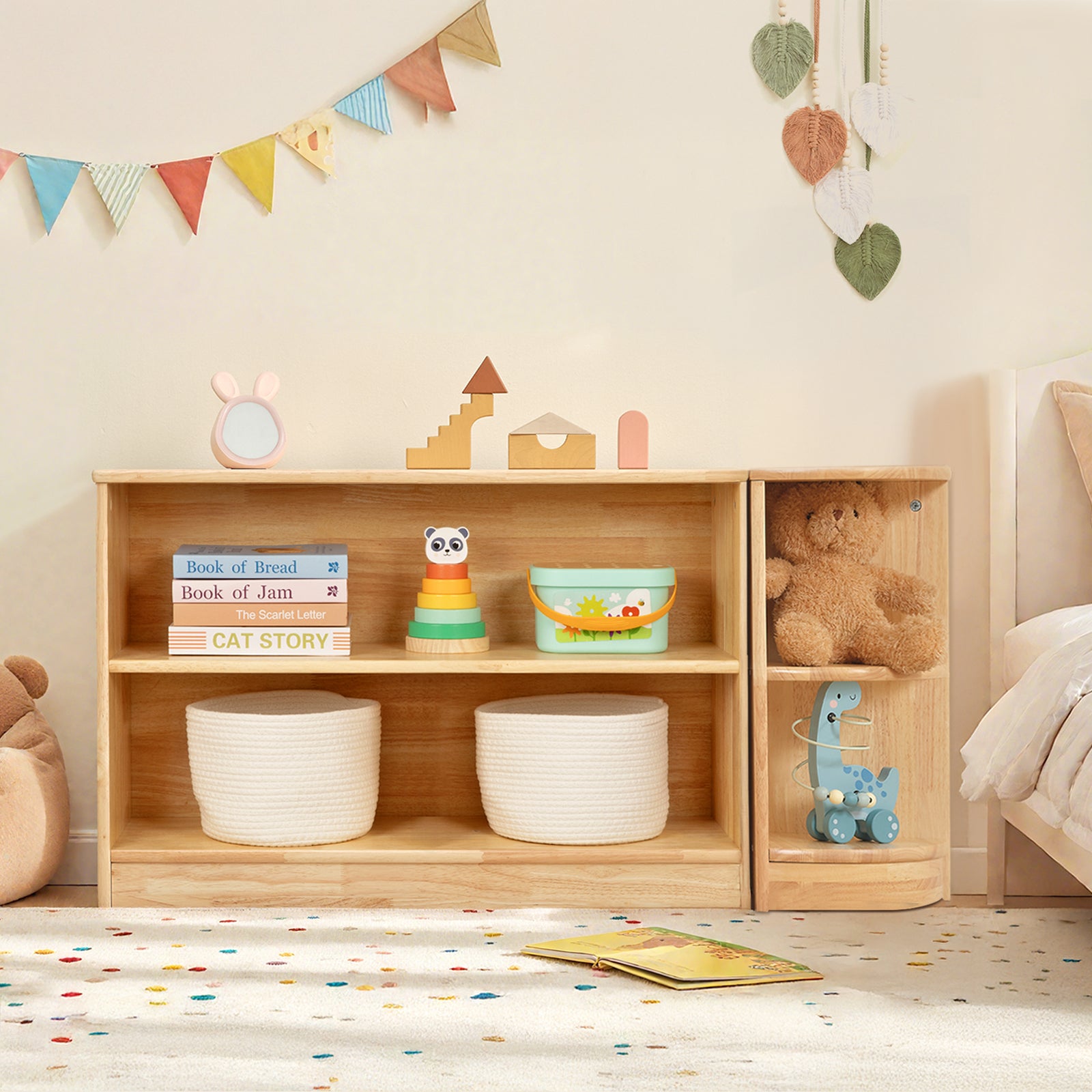 OOOK Rubber Wood 2-Tier Corner Cabinet