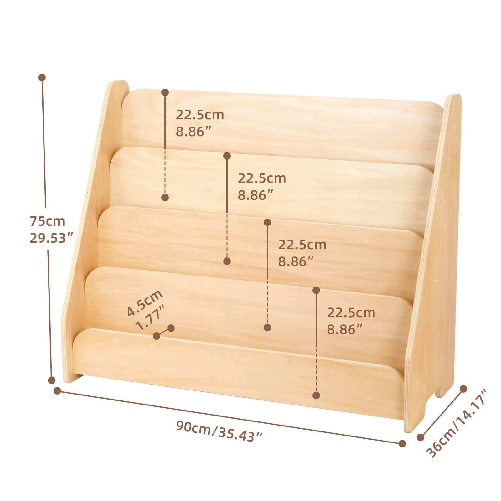 OOOK Kids Wooden 4-Tier Bookshelf,Front Facing Book Display Shelf