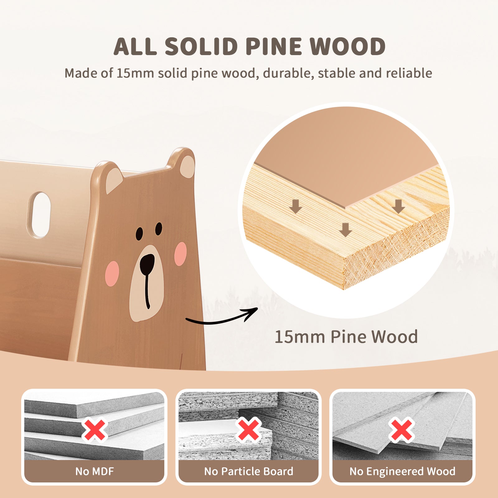 Solid Wood Pine Montessori Bookshelf