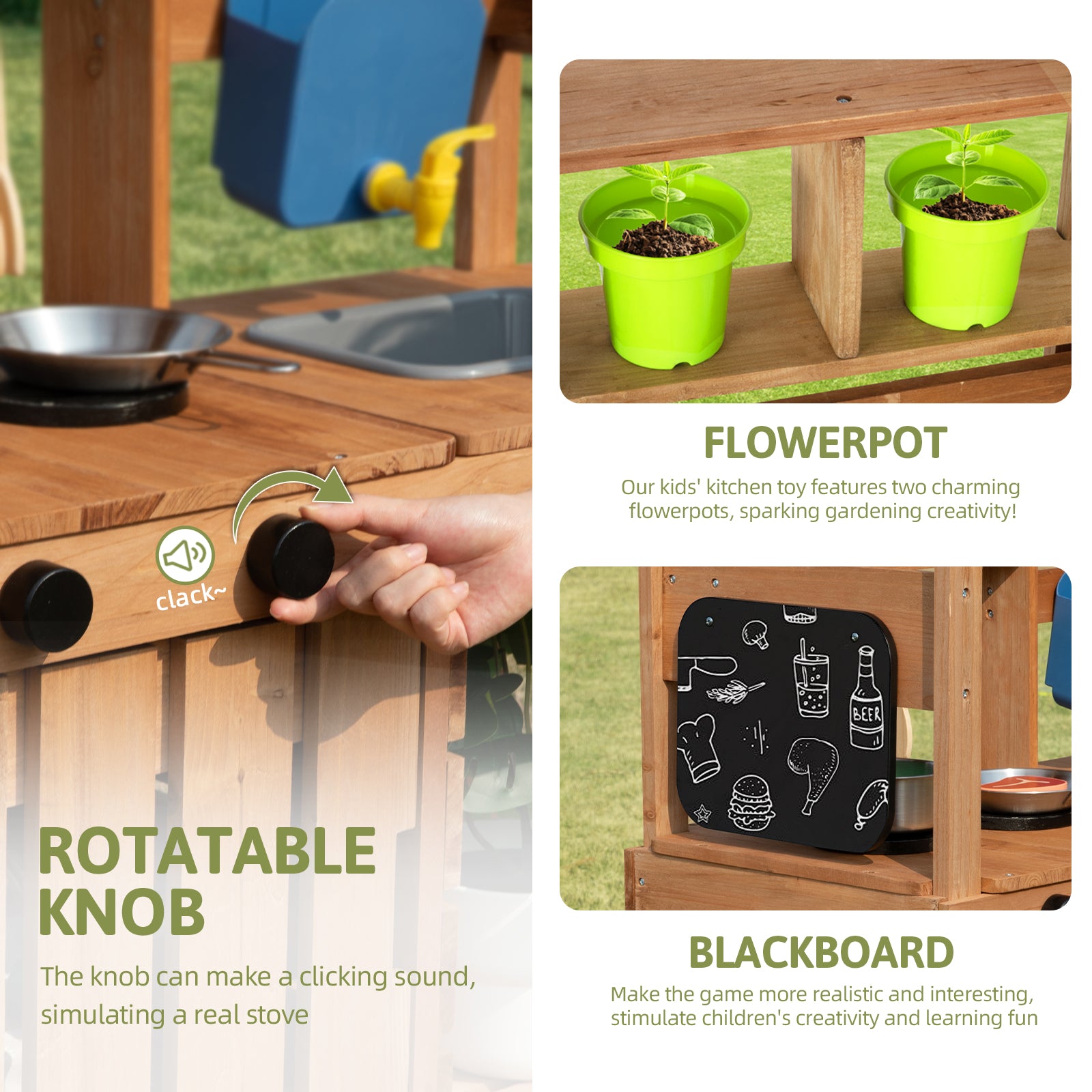 OOOK Mud Kitchen for Kids Outdoor,Solid Fir Wood Kids Kitchen Playset