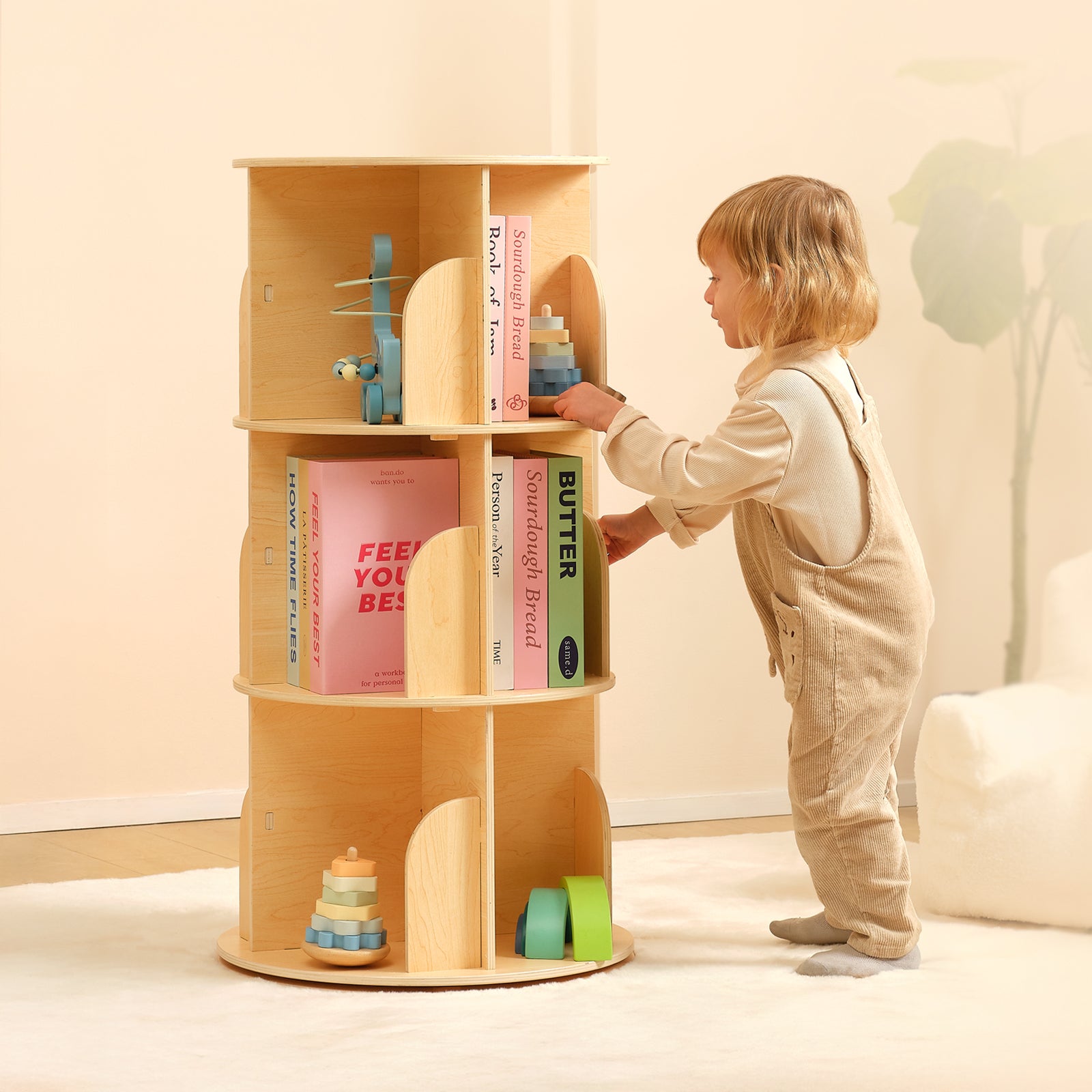 Kids Rotating Bookshelf Tower