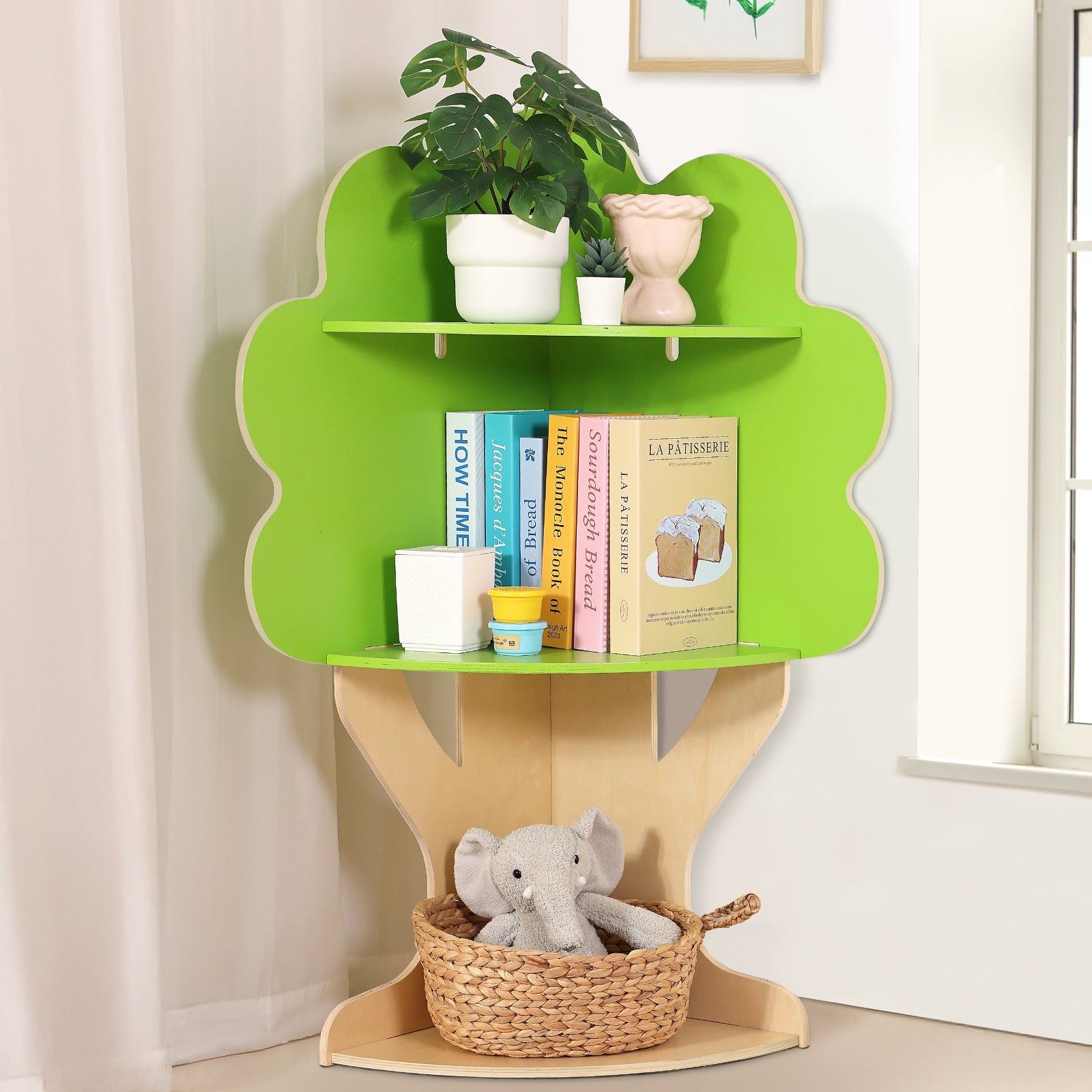 Tree Bookshelf for Kids Reading Nook, Corner Bookcase