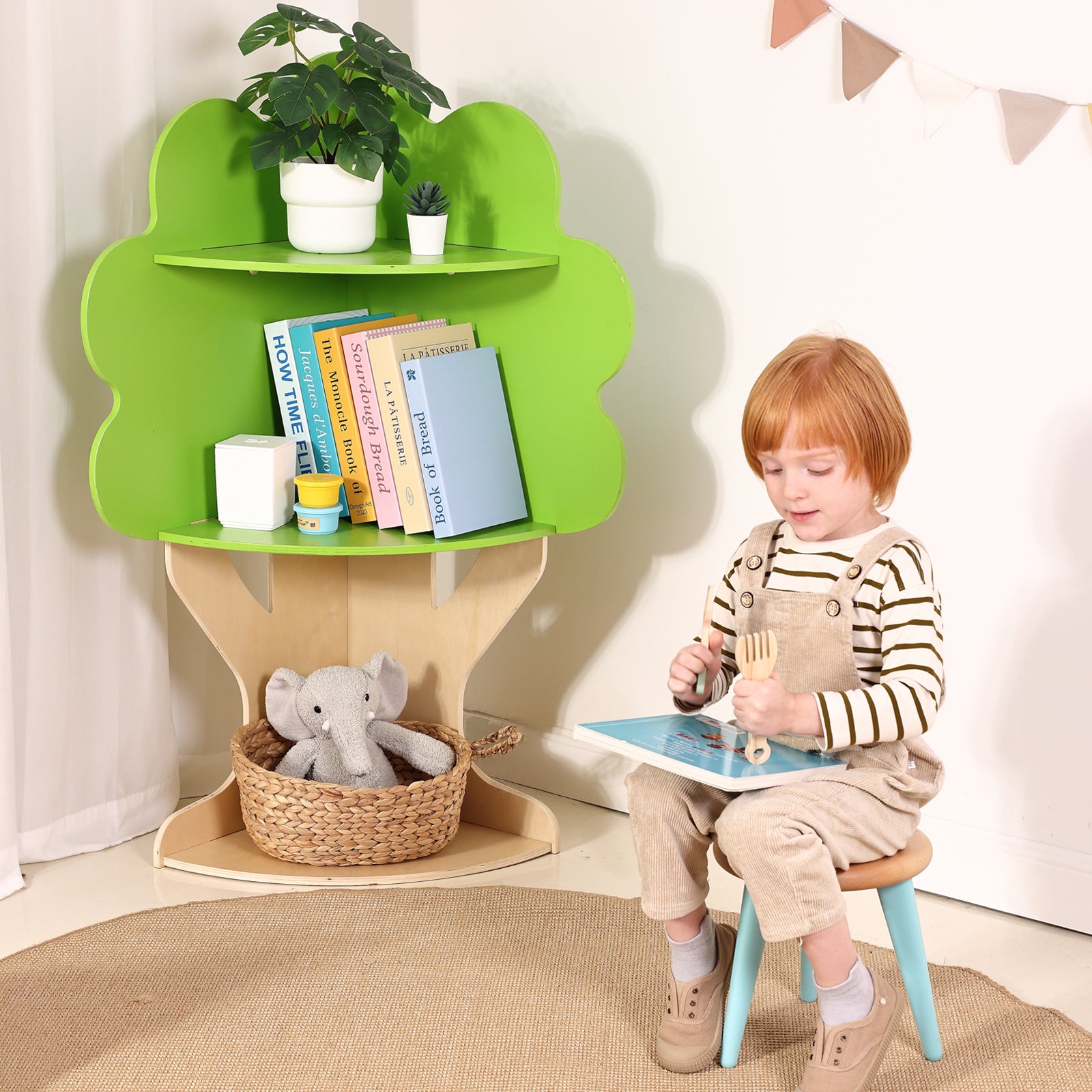 Tree Bookshelf for Kids Reading Nook, Corner Bookcase