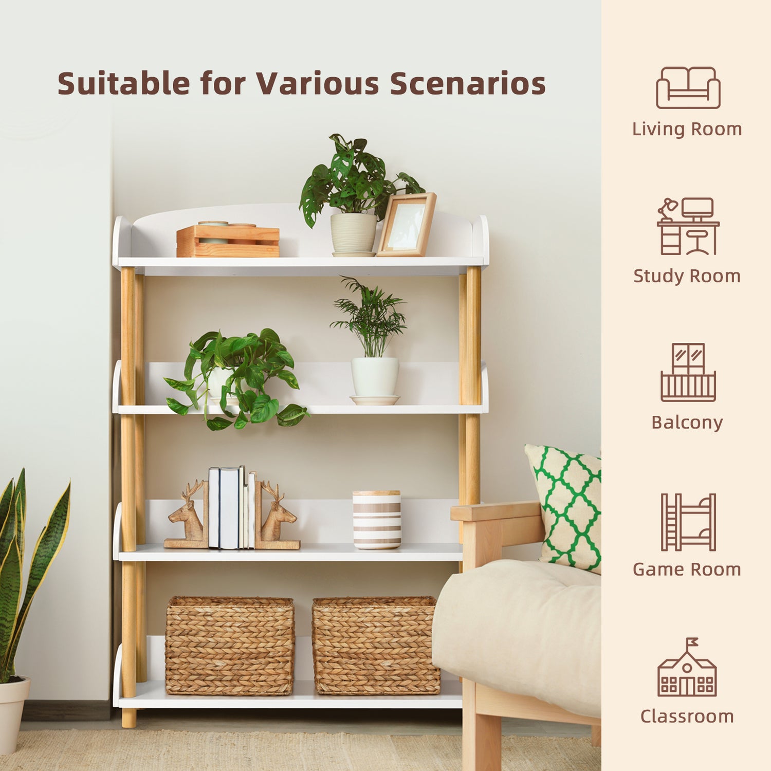 4-Tier Wooden Open Shelf Bookcase