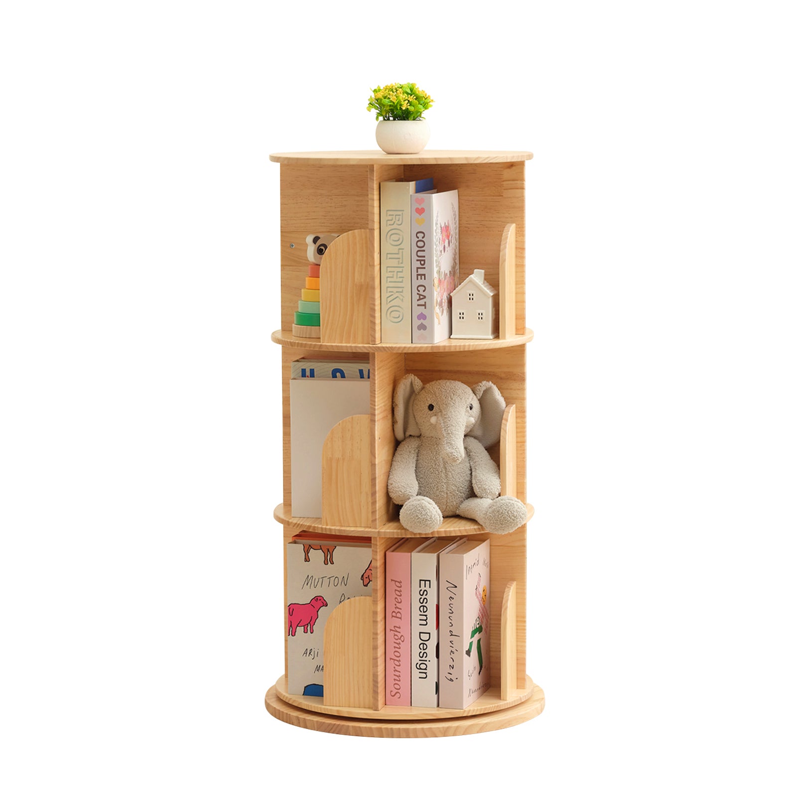 OOOK Solid Wood Rotating Bookshelf for Kids