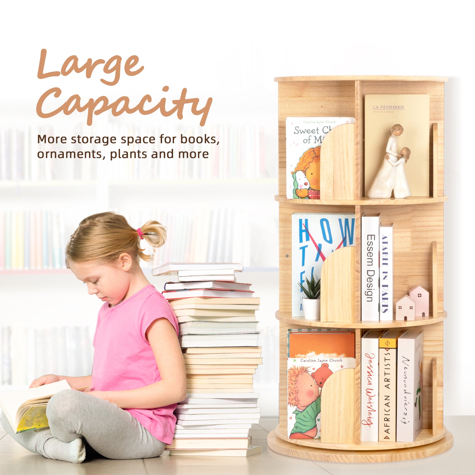 OOOK Solid Wood Rotating Bookshelf for Kids