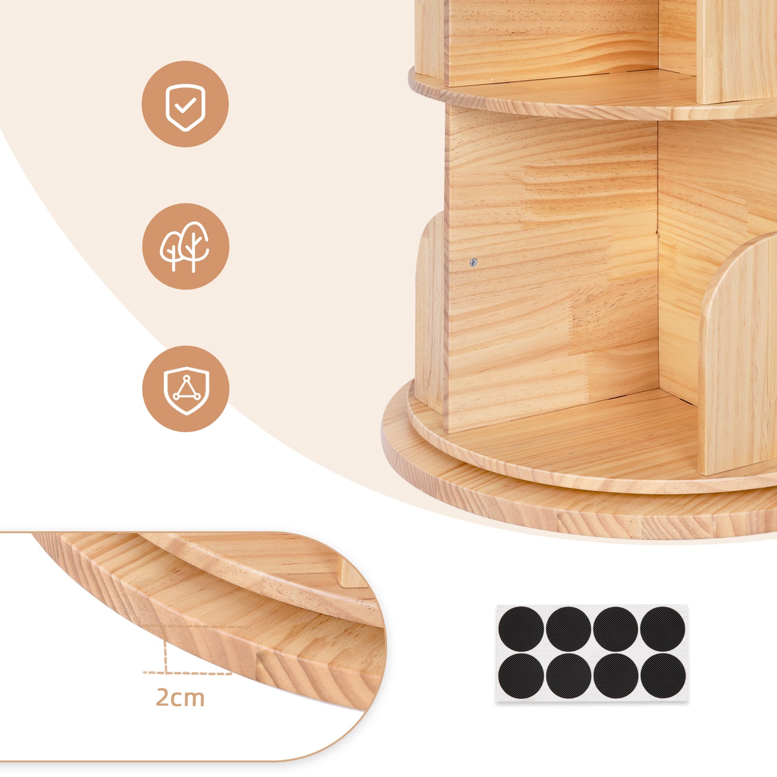OOOK Solid Wood Rotating Bookshelf for Kids