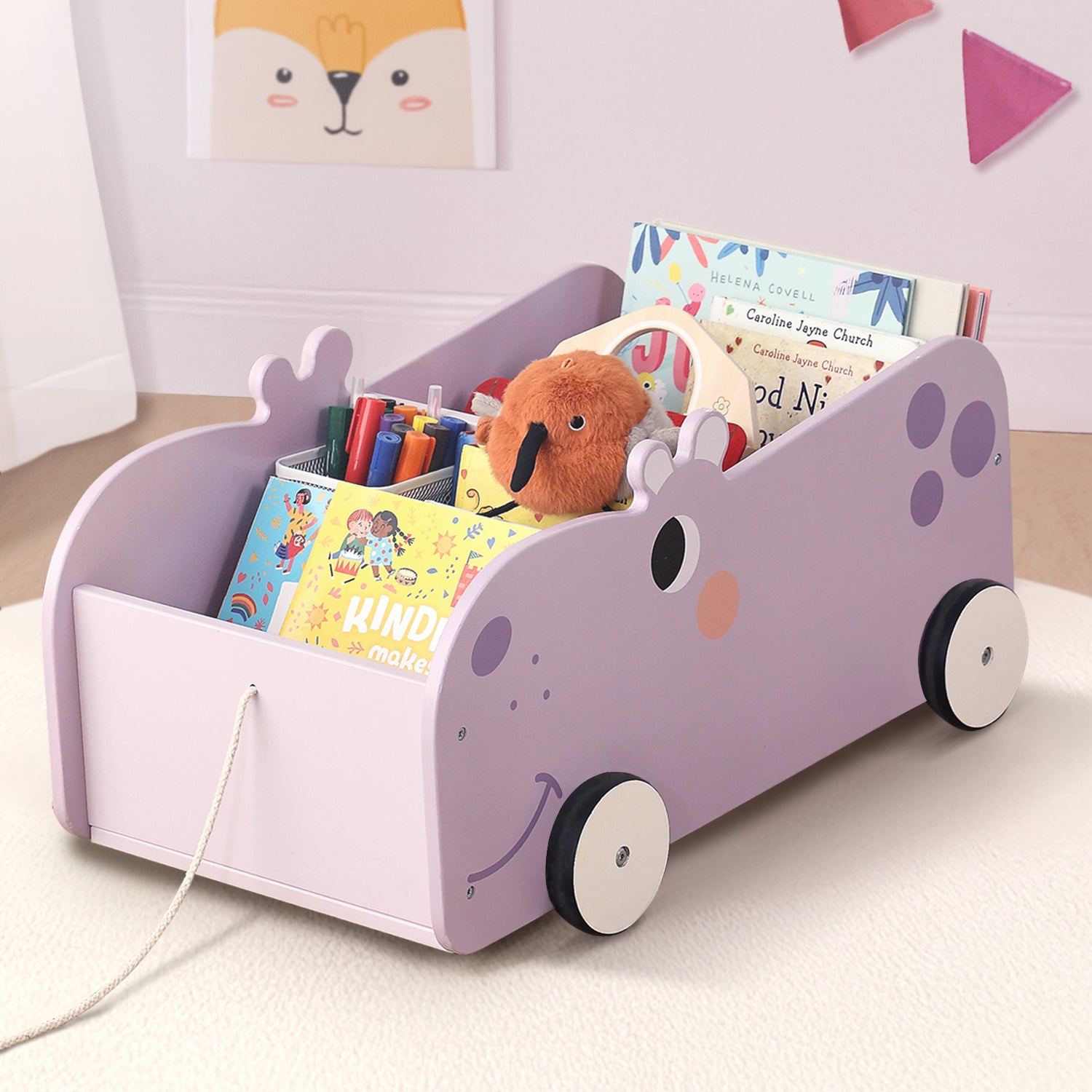 Montessori Toddler Hippo Pull-Out Bookshelf