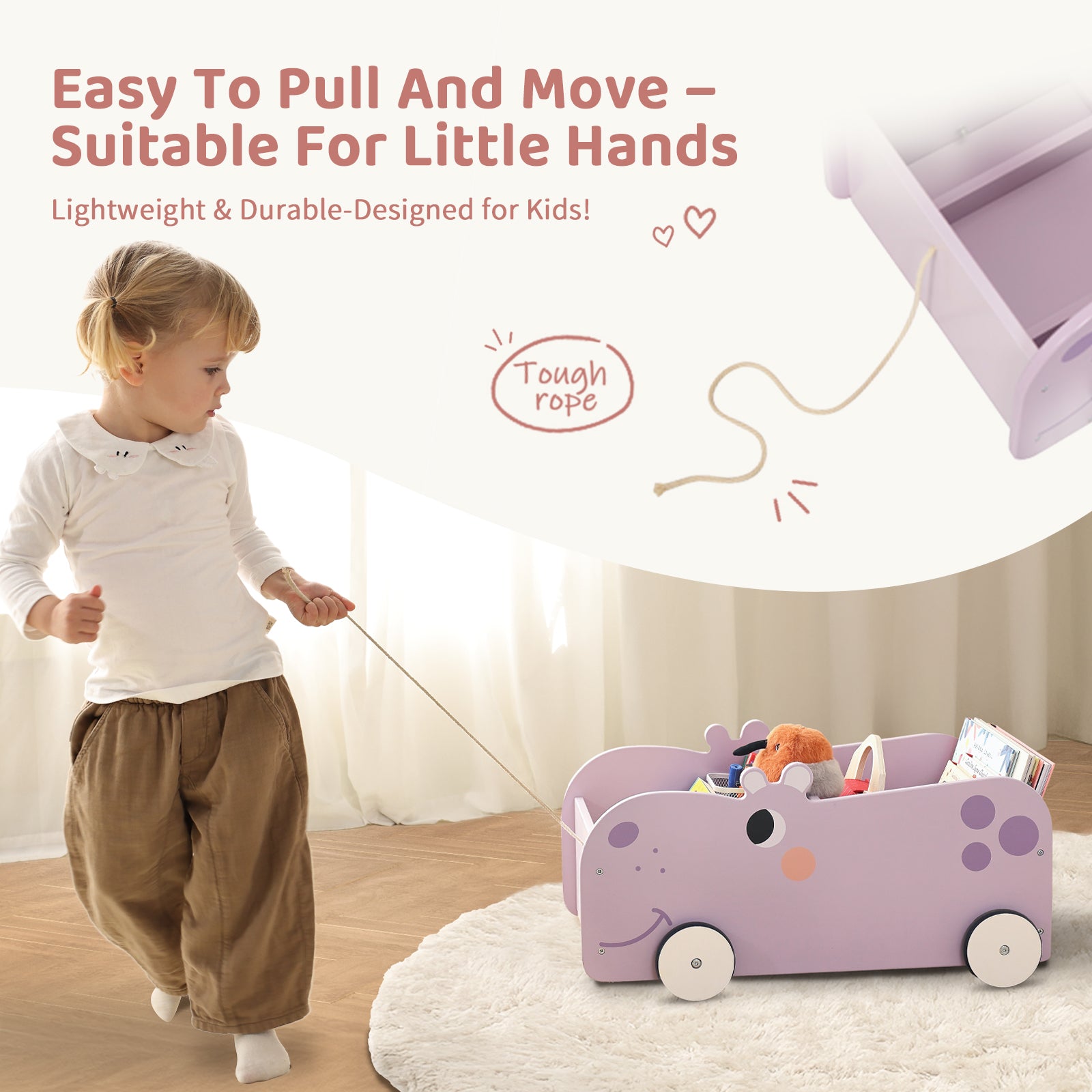 Montessori Toddler Hippo Pull-Out Bookshelf