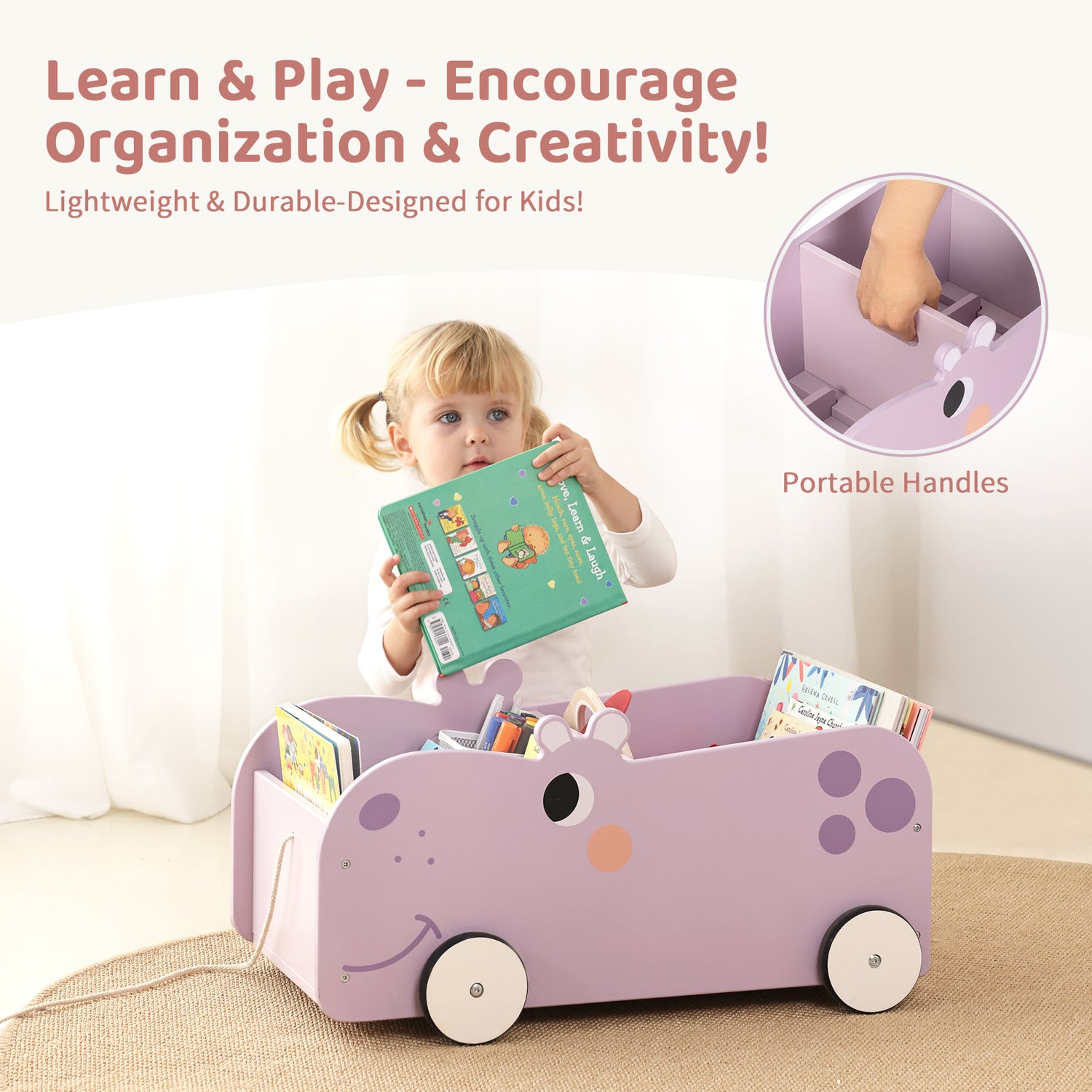 Montessori Toddler Hippo Pull-Out Bookshelf