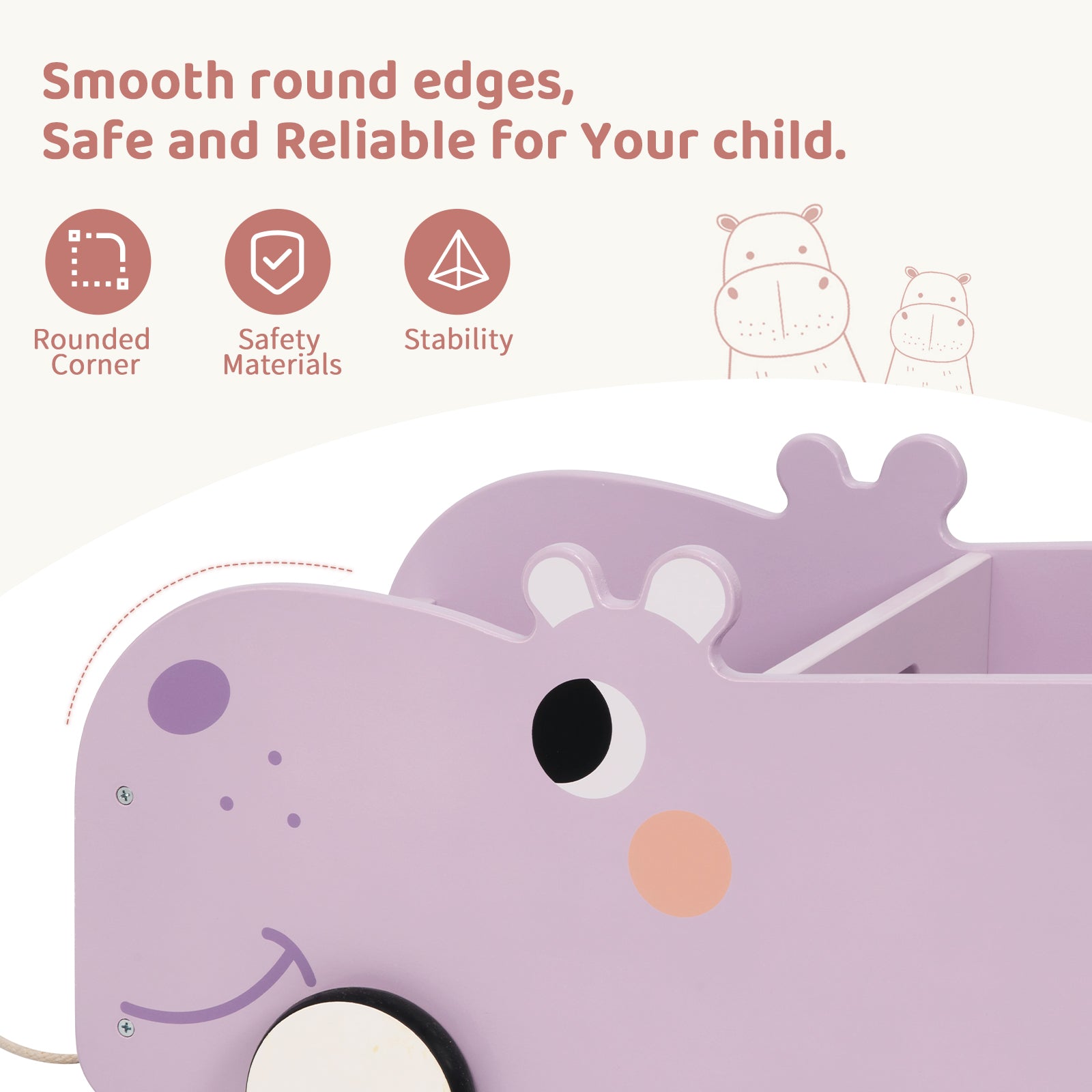 Montessori Toddler Hippo Pull-Out Bookshelf