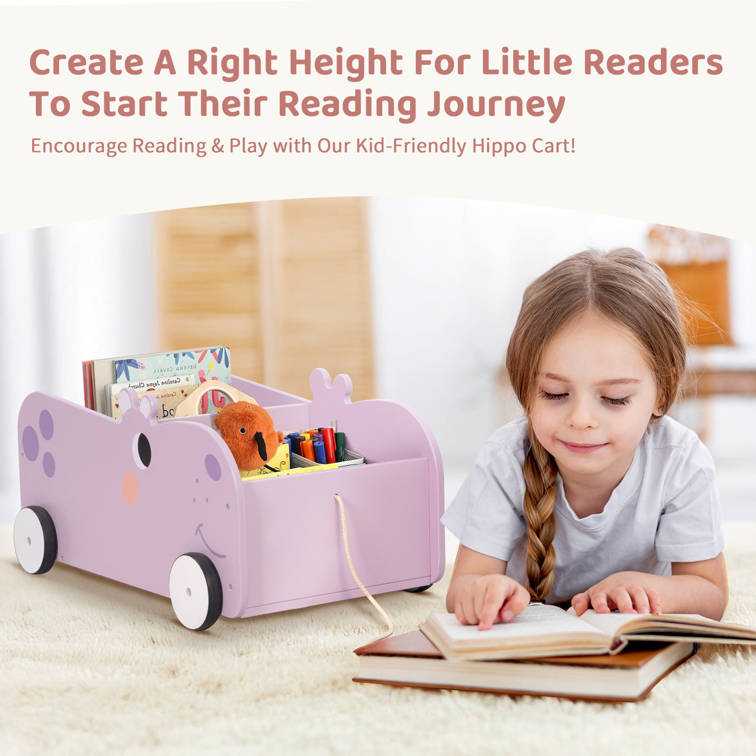 Montessori Toddler Hippo Pull-Out Bookshelf