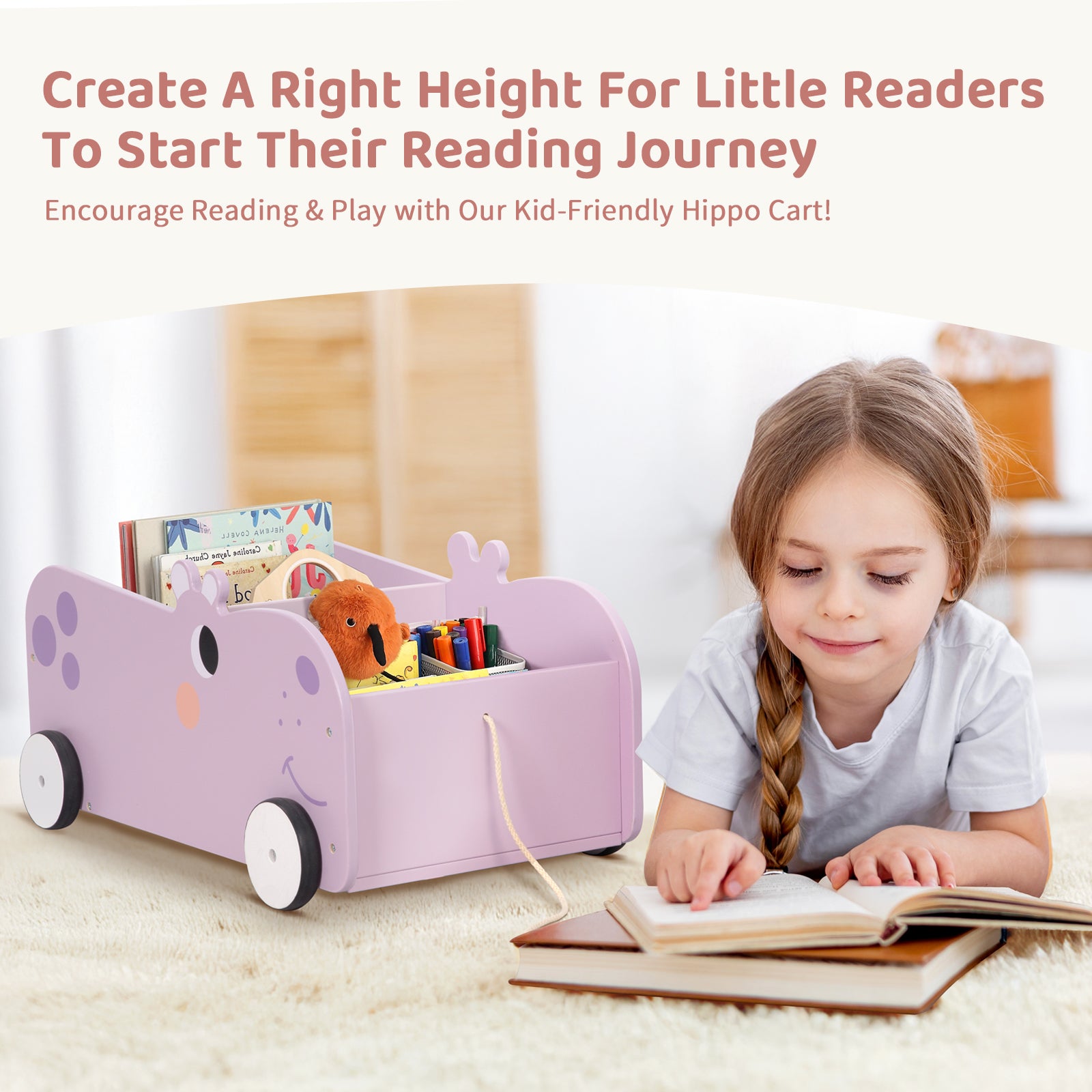 Montessori Toddler Hippo Pull-Out Bookshelf