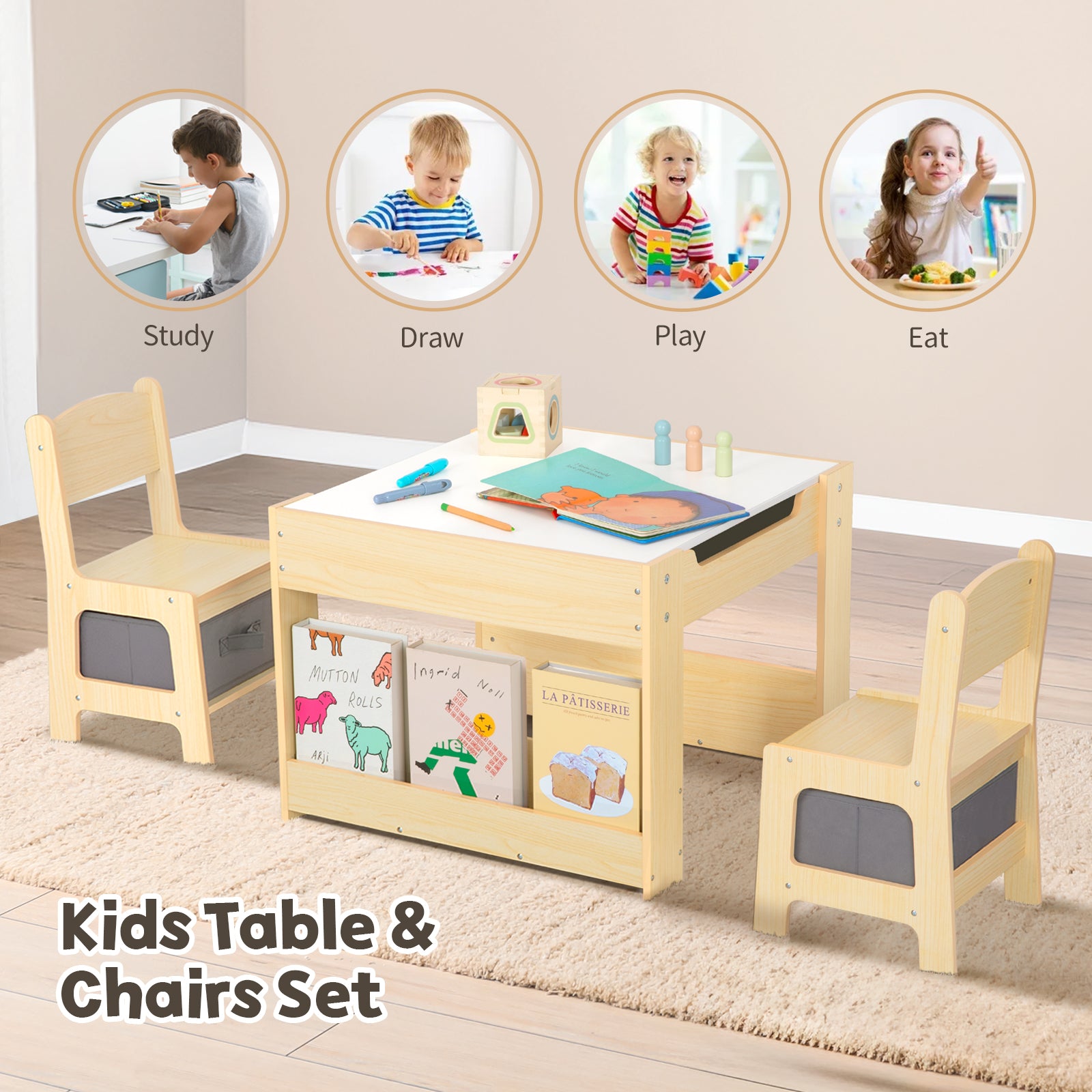 OOOK Wood 4 in 1 Toddler Desk and Chair Set, Art table set