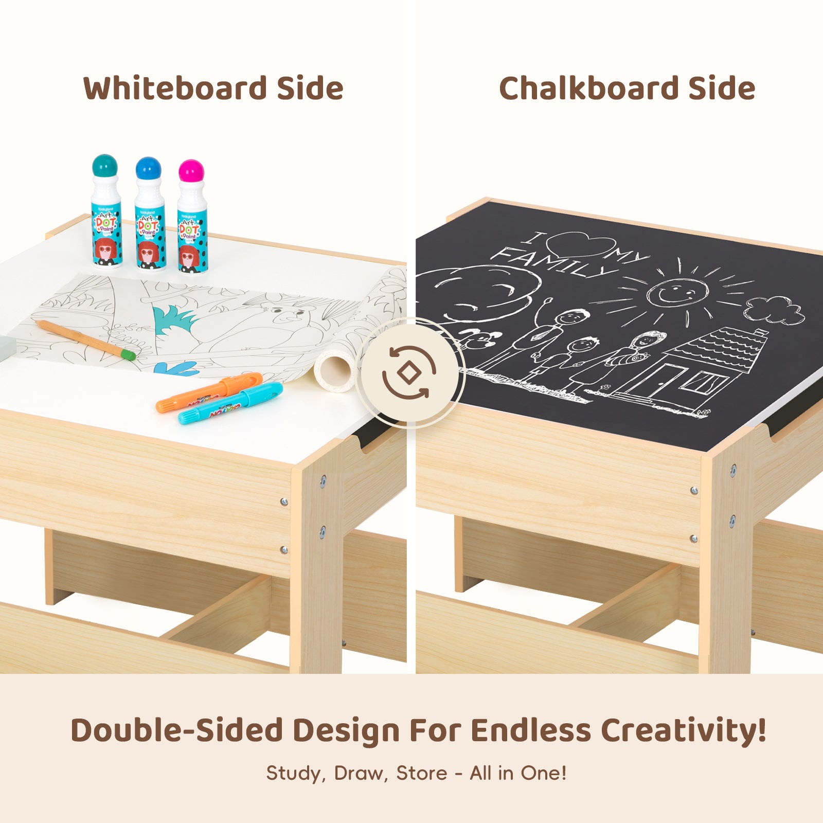 OOOK Wood 4 in 1 Toddler Desk and Chair Set, Art table set