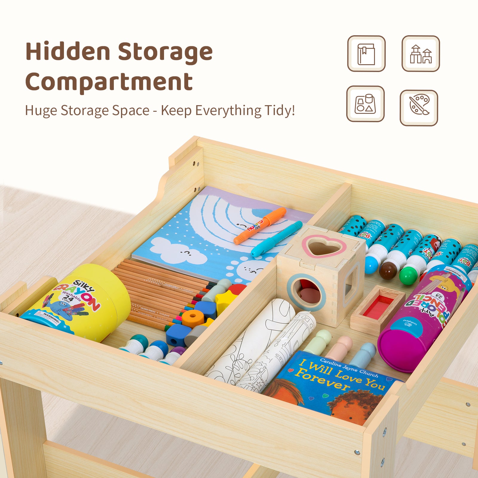 OOOK Wood 4 in 1 Toddler Desk and Chair Set, Art table set